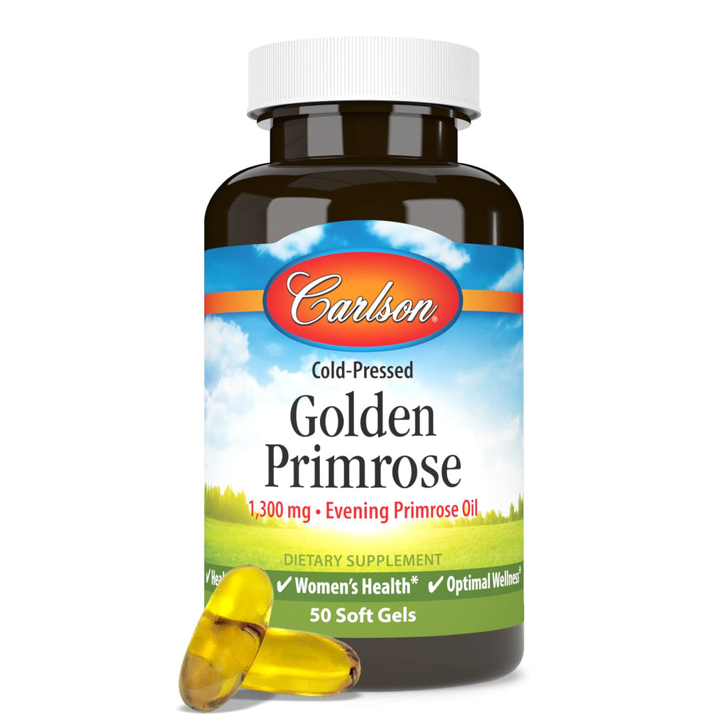 Carlson - Golden Primrose, 1300 mg Evening Primrose Oil, Cold-Pressed, Healthy Skin, Women's Health & Optimal Wellness, 50 Softgels