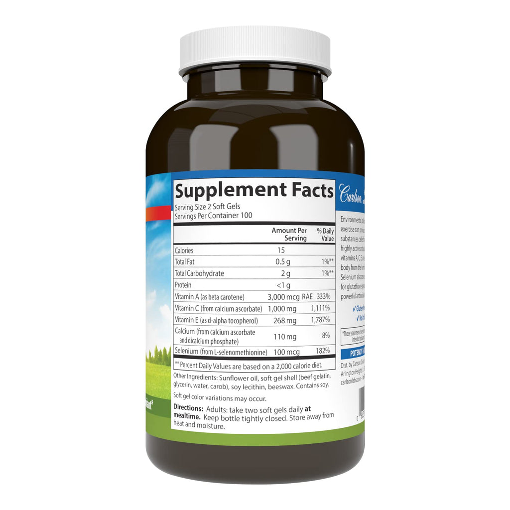 Carlson ACES, Vitamins A, C, E + Selenium, Cellular Health, 200 Softgels