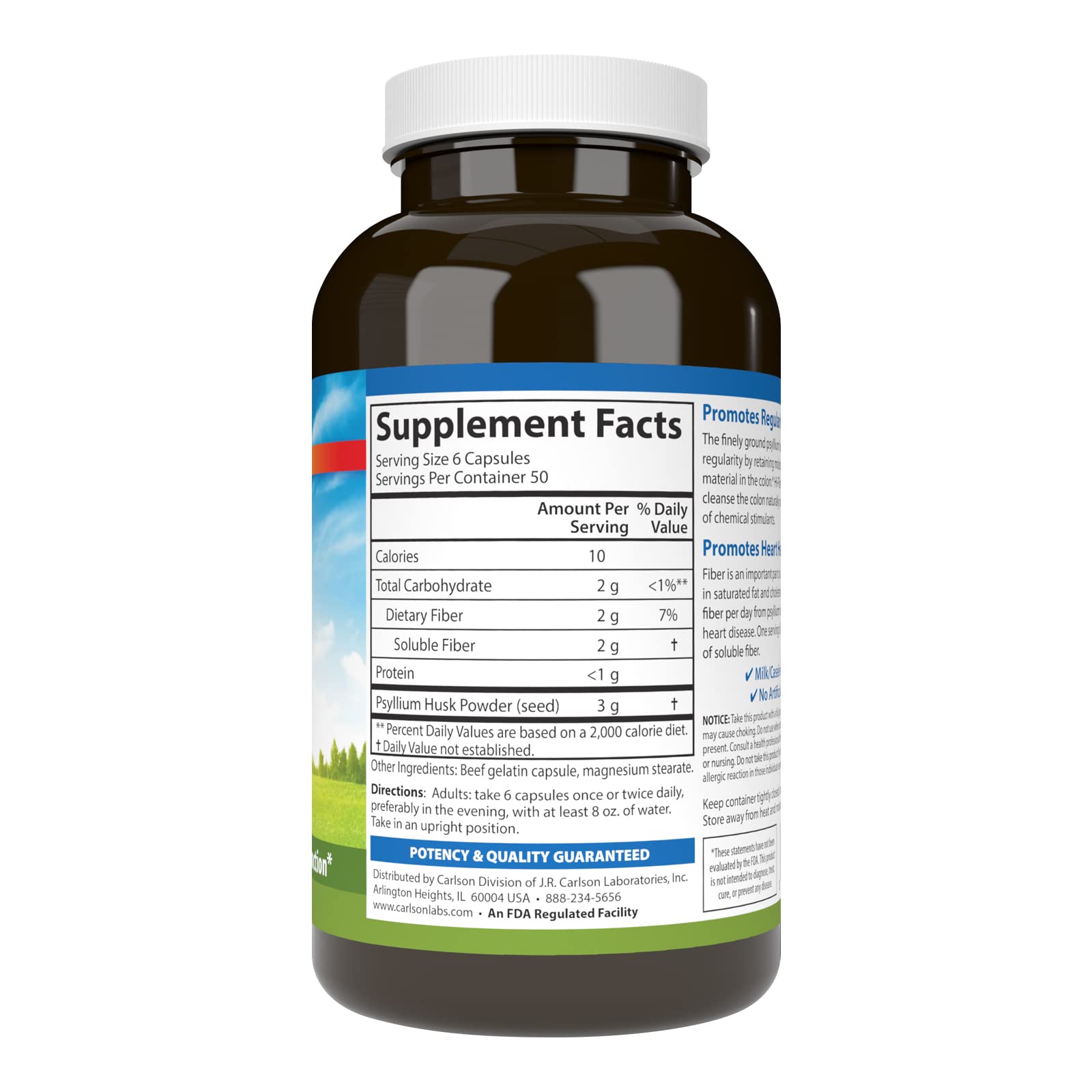 Carlson Hi-Fiber, 3 g, Psyllium Husk Capsules, Regularity, 300 Capsules