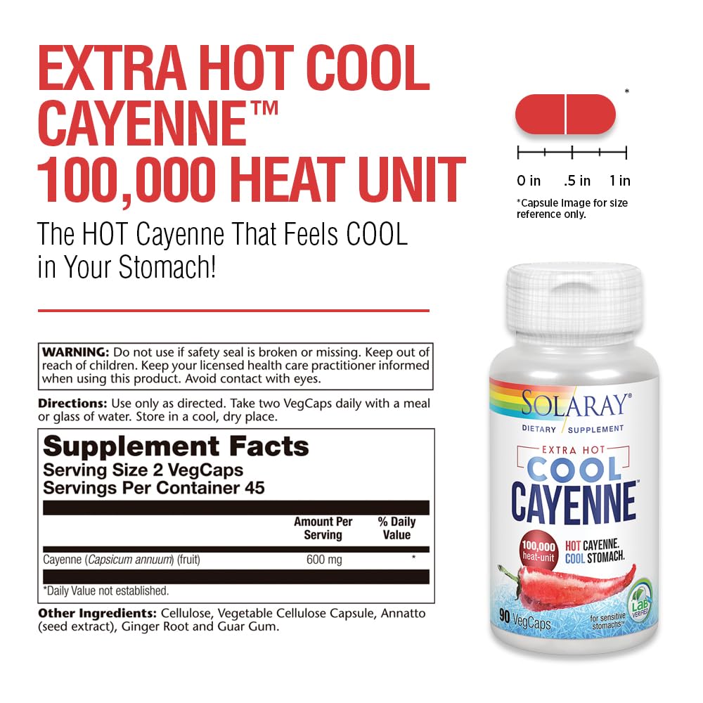Solaray Extra Hot Cool Cayenne 100,000 Heat Units, 100 VegCaps