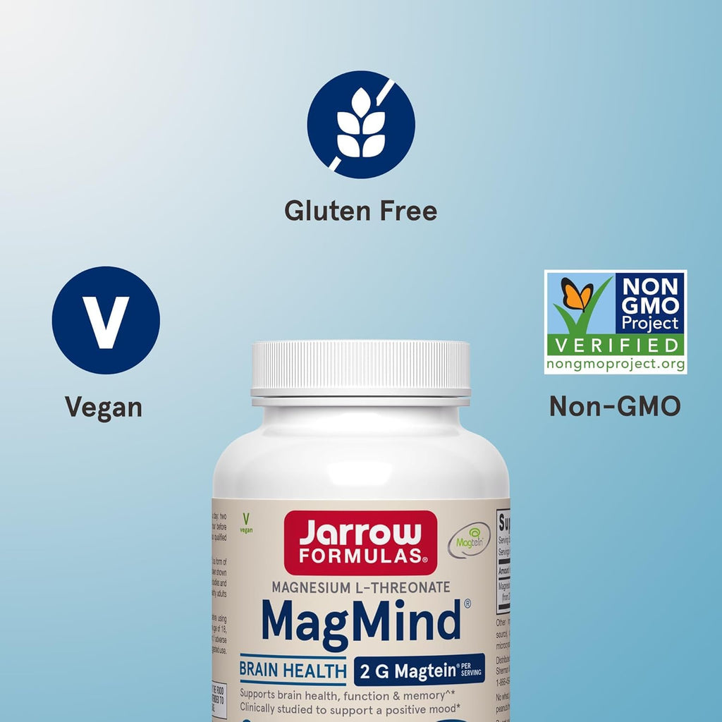 Jarrow Formulas MagMind - 90 Capsules - Includes Magnesium L-Threonate (Magtein) - Supports Brain Health & Function - 30 Servings (Pack of 2)
