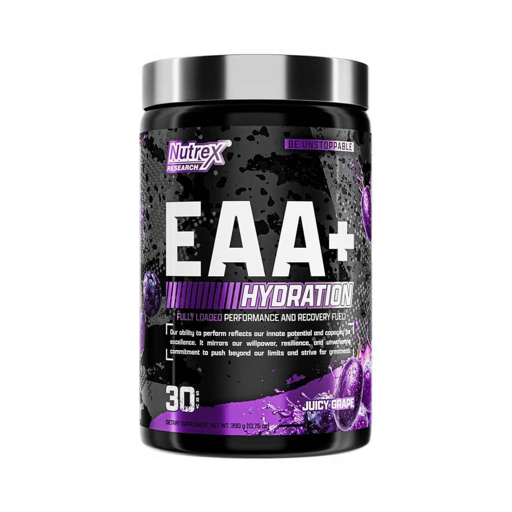 Nutrex Research EAA Hydration | EAAs + BCAA Powder | Muscle Recovery, Strength, Muscle Building, Endurance | 8G Essential Amino Acids + Electrolytes | (Packaging My Vary) 30 Servings (Juicy Grape)
