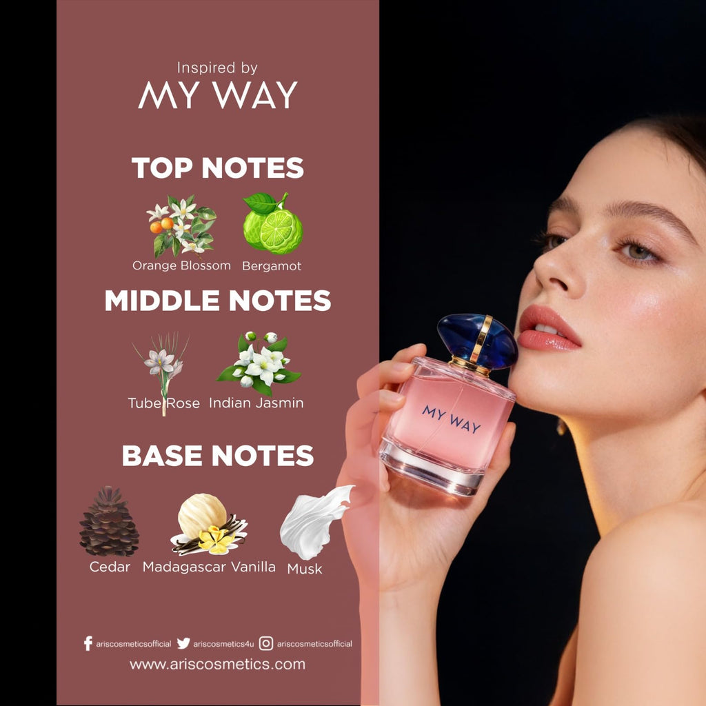 MONTWOOD Inspired by My Way – Eau de Parfum for Women – Long Lasting Floral & Feminine Scent – 100ml Perfume Spray Comes with Extra 15ml Sample (Random Scent Included)