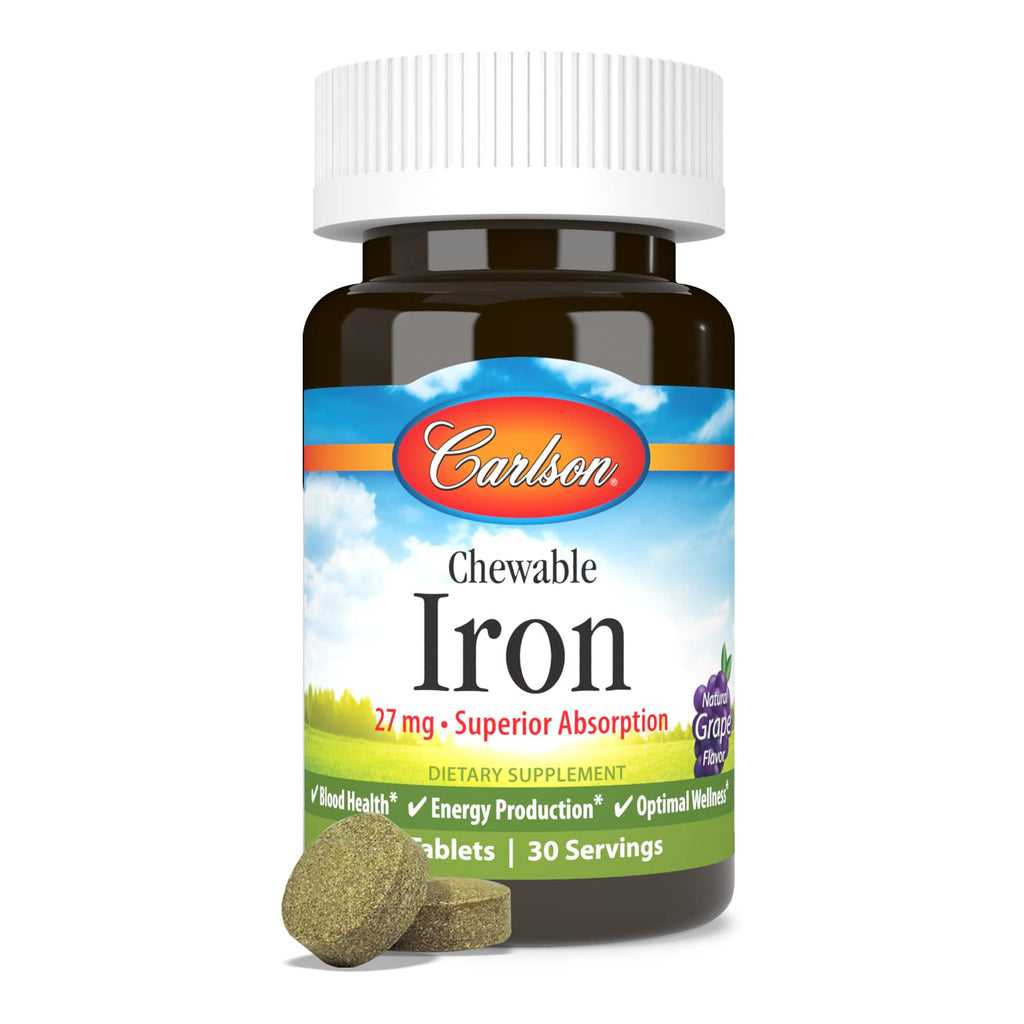 Carlson Chewable Iron, 27 mg, Superior Absorption, 30 Chewable Tablets