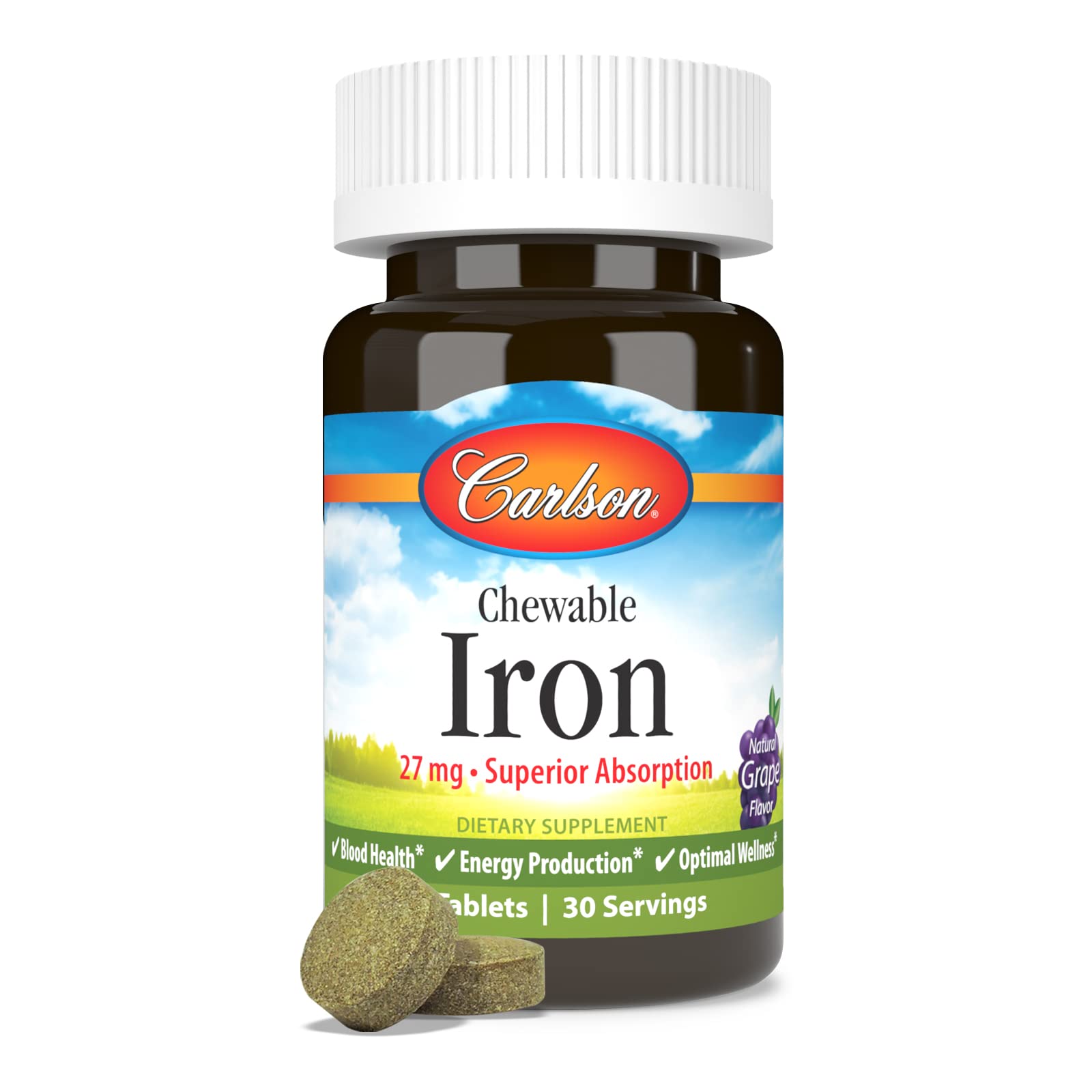 Carlson Chewable Iron, 27 mg, Superior Absorption, 30 Chewable Tablets