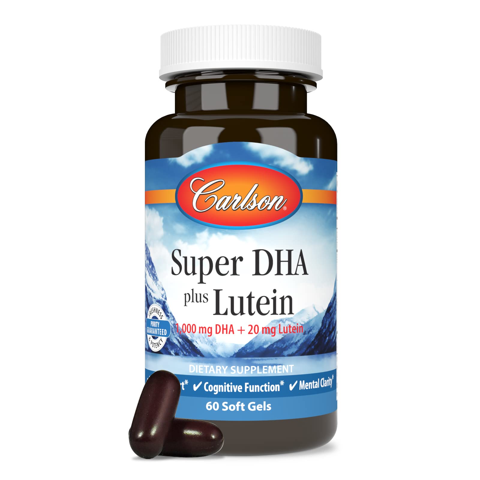 Carlson Super DHA Plus Lutein, 1000 mg, DHA, 20 mg Lutein, 60 Softgels