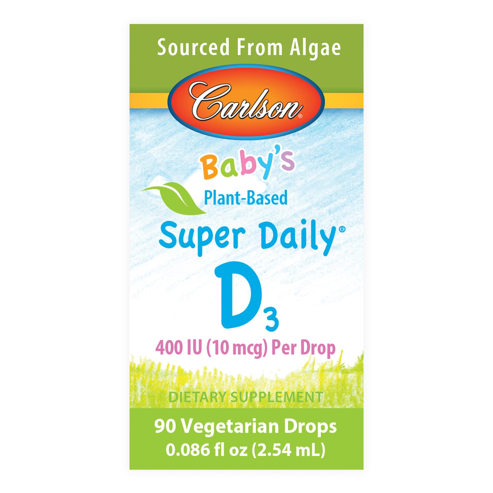Carlson Baby's Plant-Based Super Daily D3, Unflavored, 90 Drops (2.54 mL)