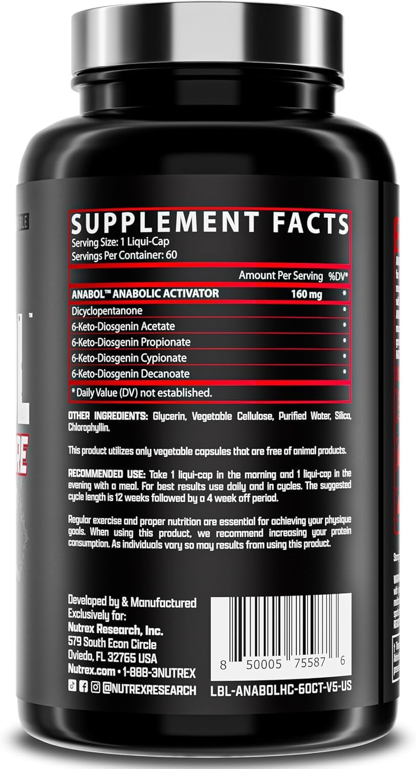 Nutrex Research Anabol Hardcore Anabolic Activator, Muscle Builder and Hardening Agent, 60 Pills Fast Acting Liquid Capsules - 1 Month Supply