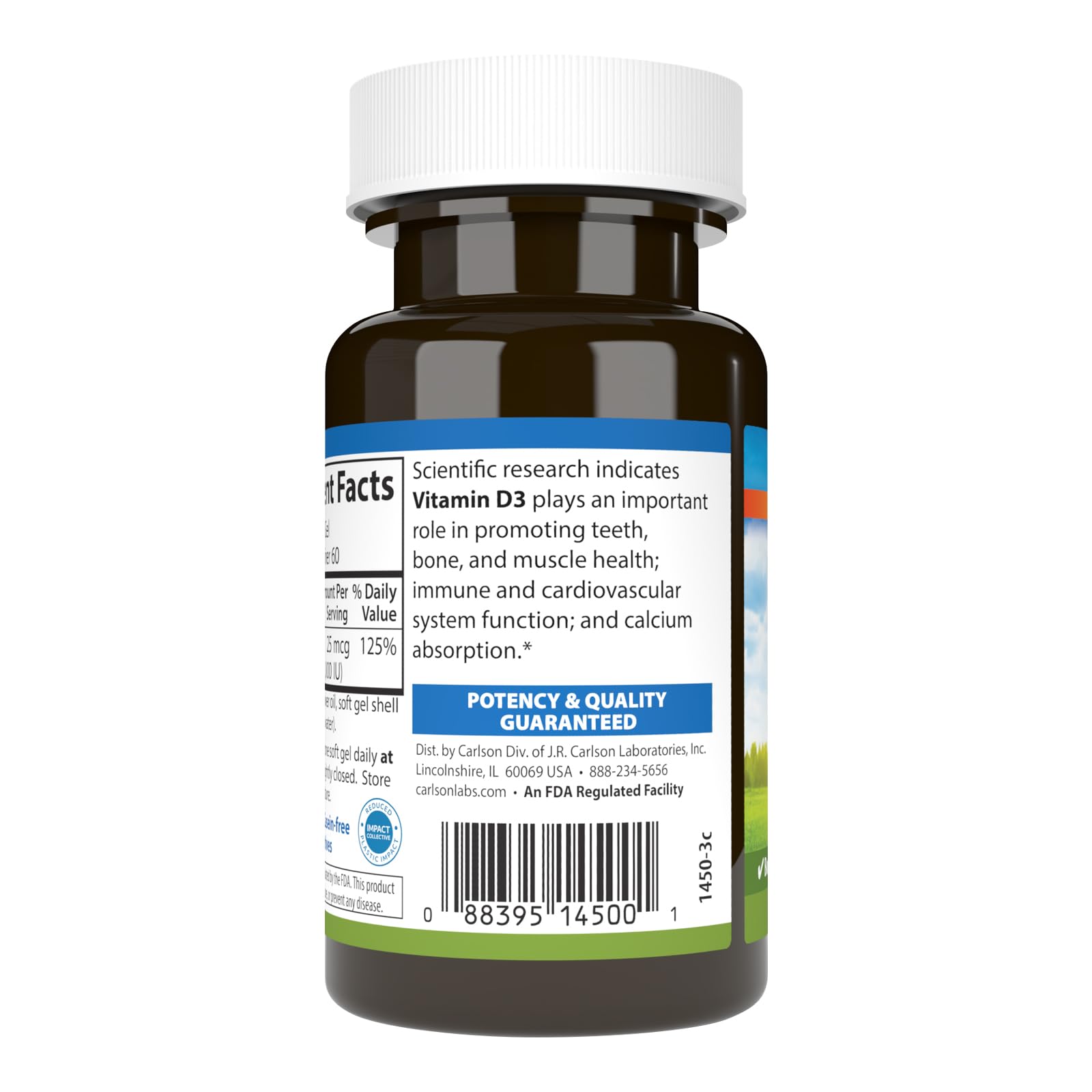Carlson Vitamin D3, 1000 IU (25 mcg), Bone Health, 60 Softgels