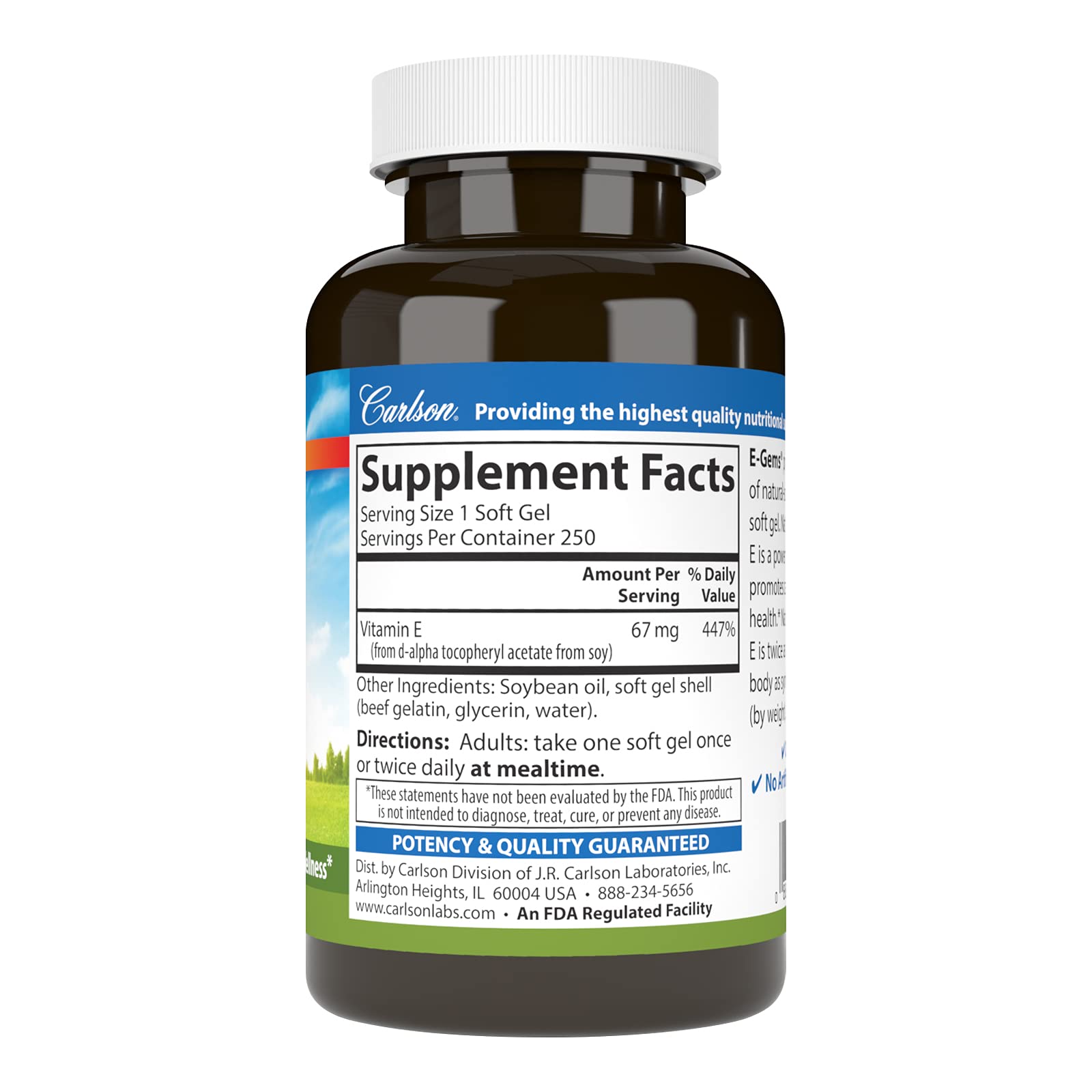 Carlson E-Gems, 100 IU (67 mg), Natural-Source Vitamin E, 250 Soft Gels