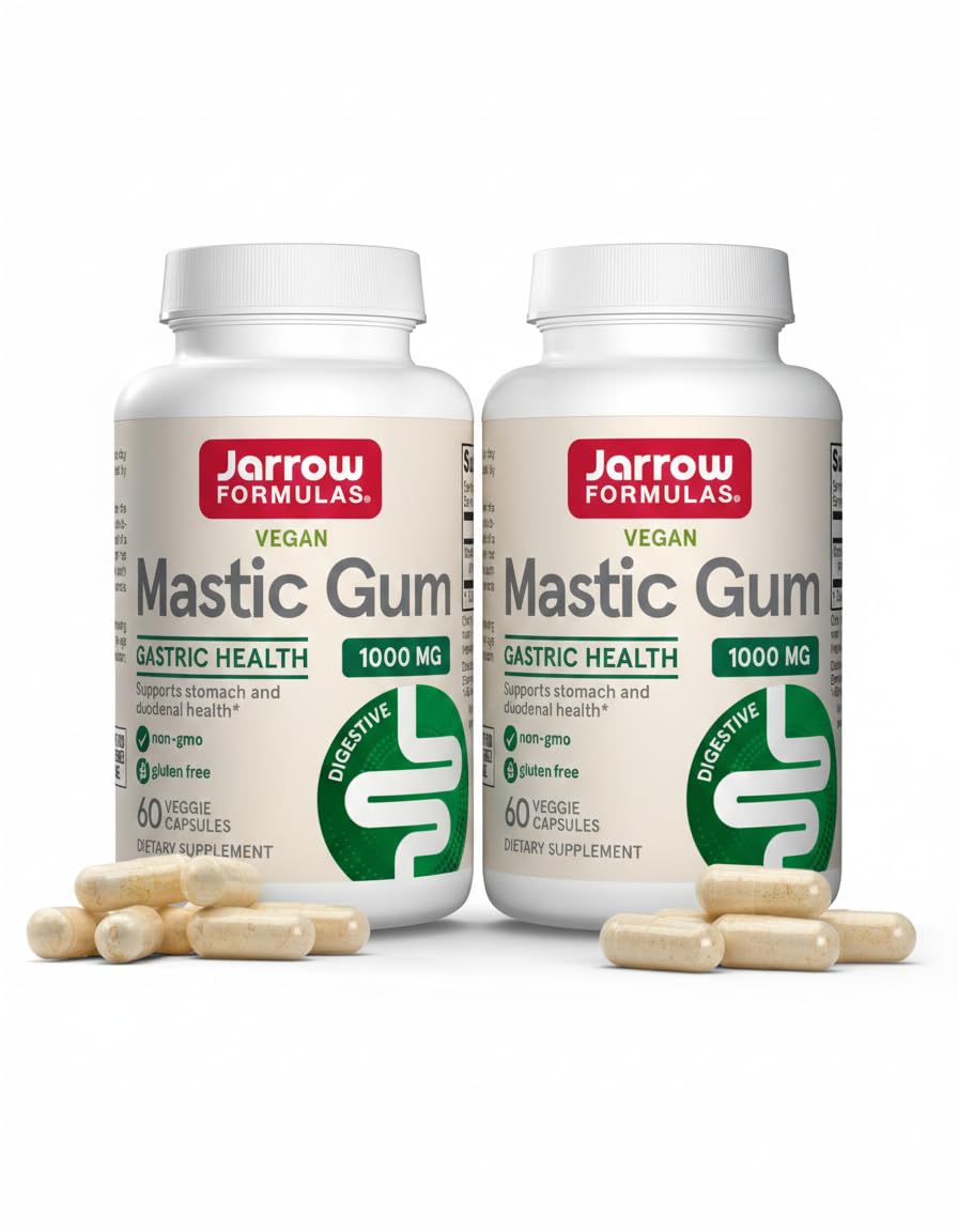 Jarrow Formulas Mastic Gum 1000 mg - 60 Veggie Caps - Mastic Gum Capsules Supporting Stomach and Duodenal Health - 30 Servings (Pack of 2)