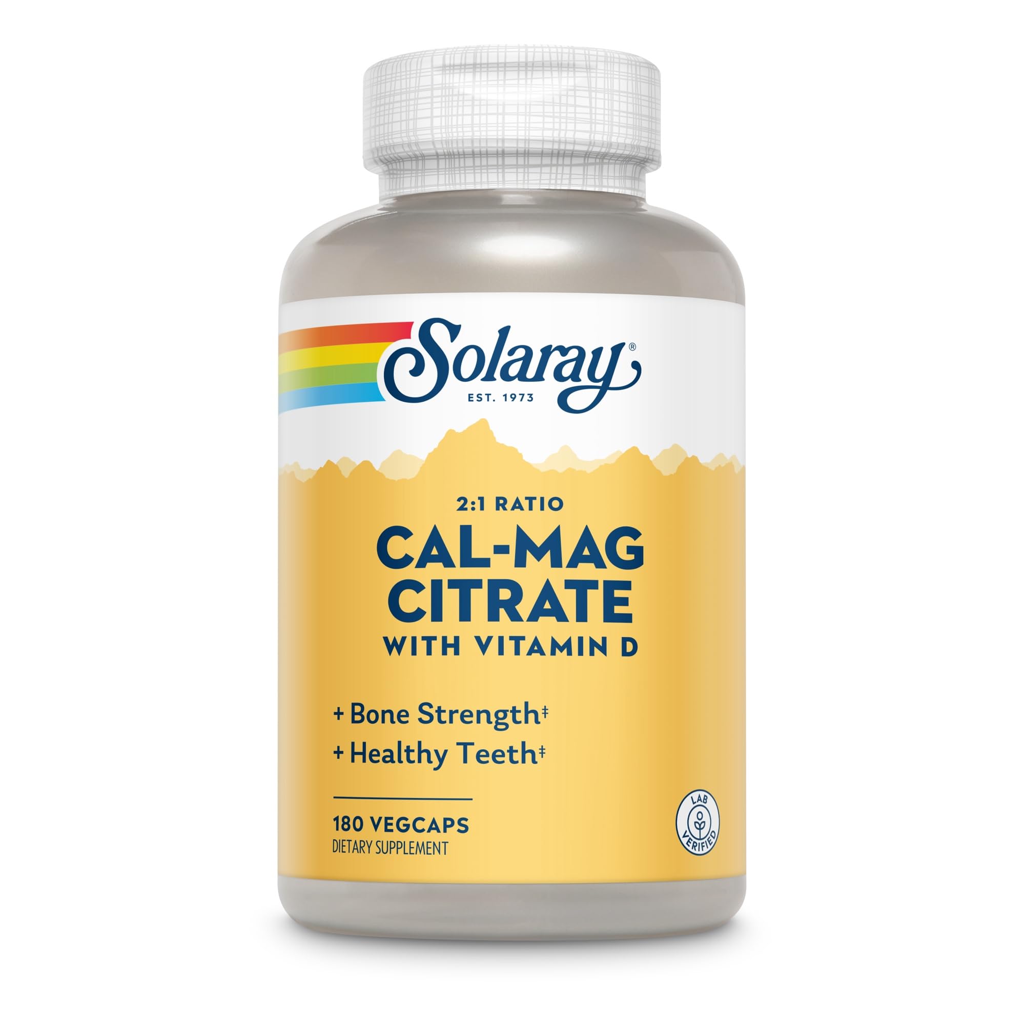 SOLARAY Calcium Magnesium Citrate 2:1 with Vitamin D3, 180 Capsules