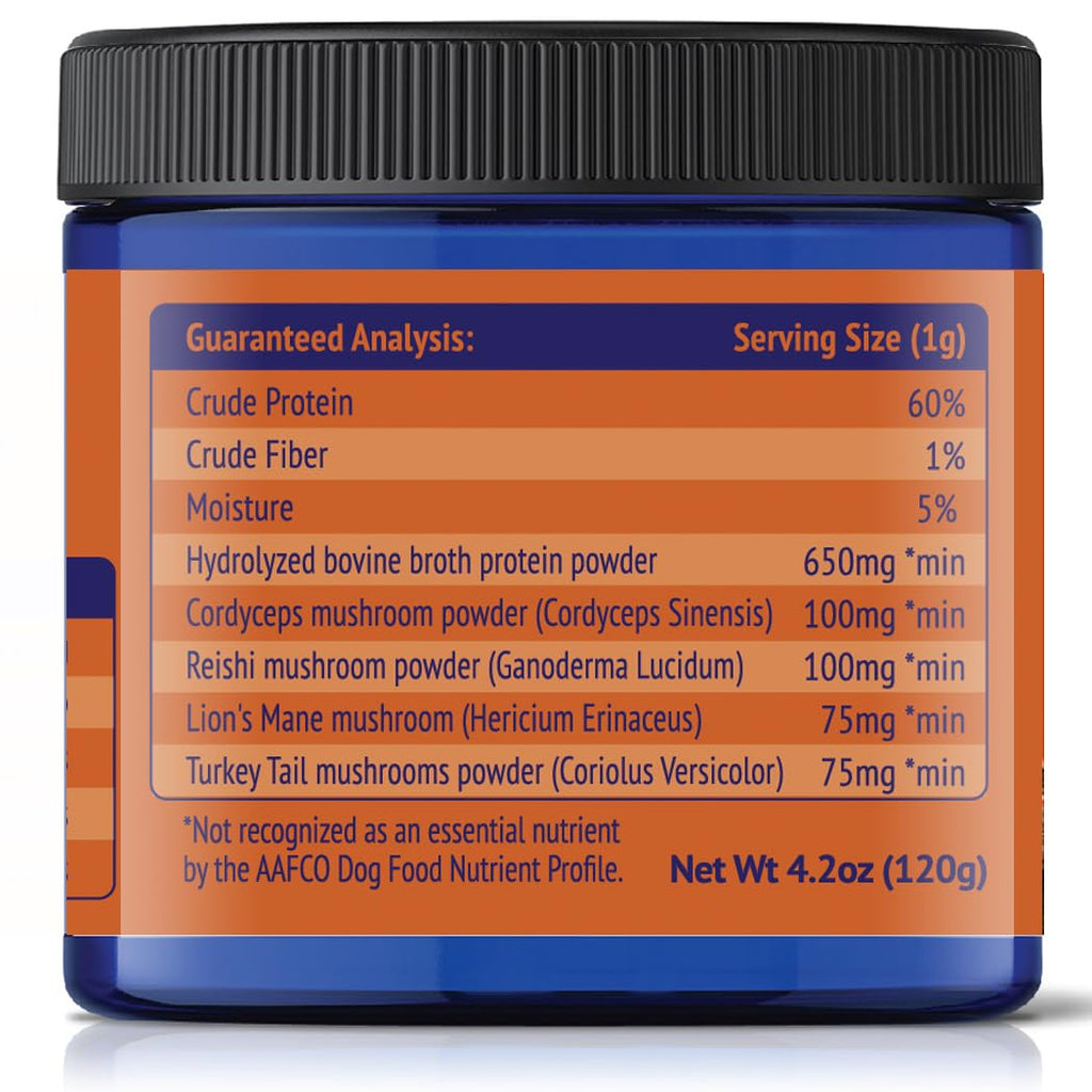 Grass-Fed Beef Bone Broth Powder for Dogs - Rich in Protein & Collagen, Enhanced with Mushroom Blend for Strong Bones, Joint Flexibility, Digestive Comfort & Immune Support - Made in USA - 4.2oz
