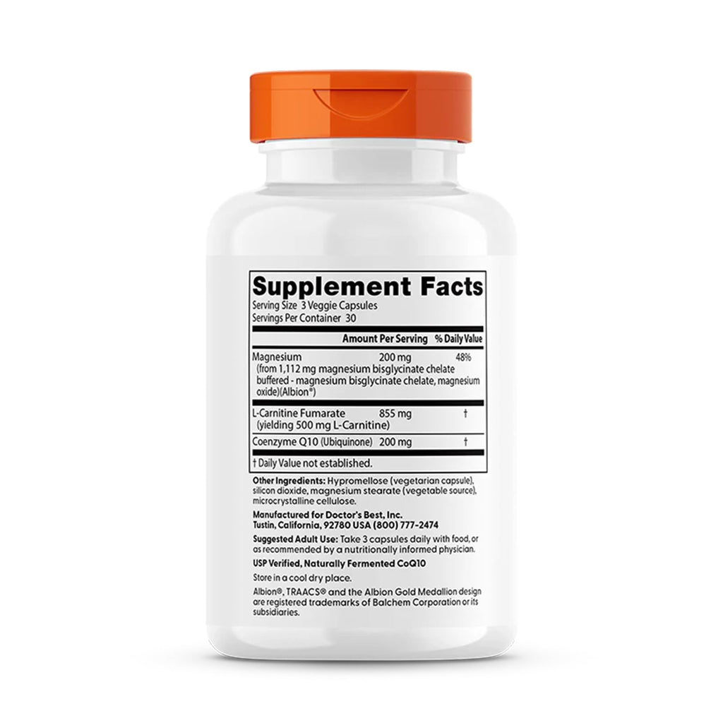 Doctor's Best CoQ10 L-Carnitine Magnesium Supplement - Energy & Exercise Support for Men & Women, Naturally Fermented Coenzyme Q10, Gluten Free, Soy Free, Vegan Formula - 90 Veg Caps