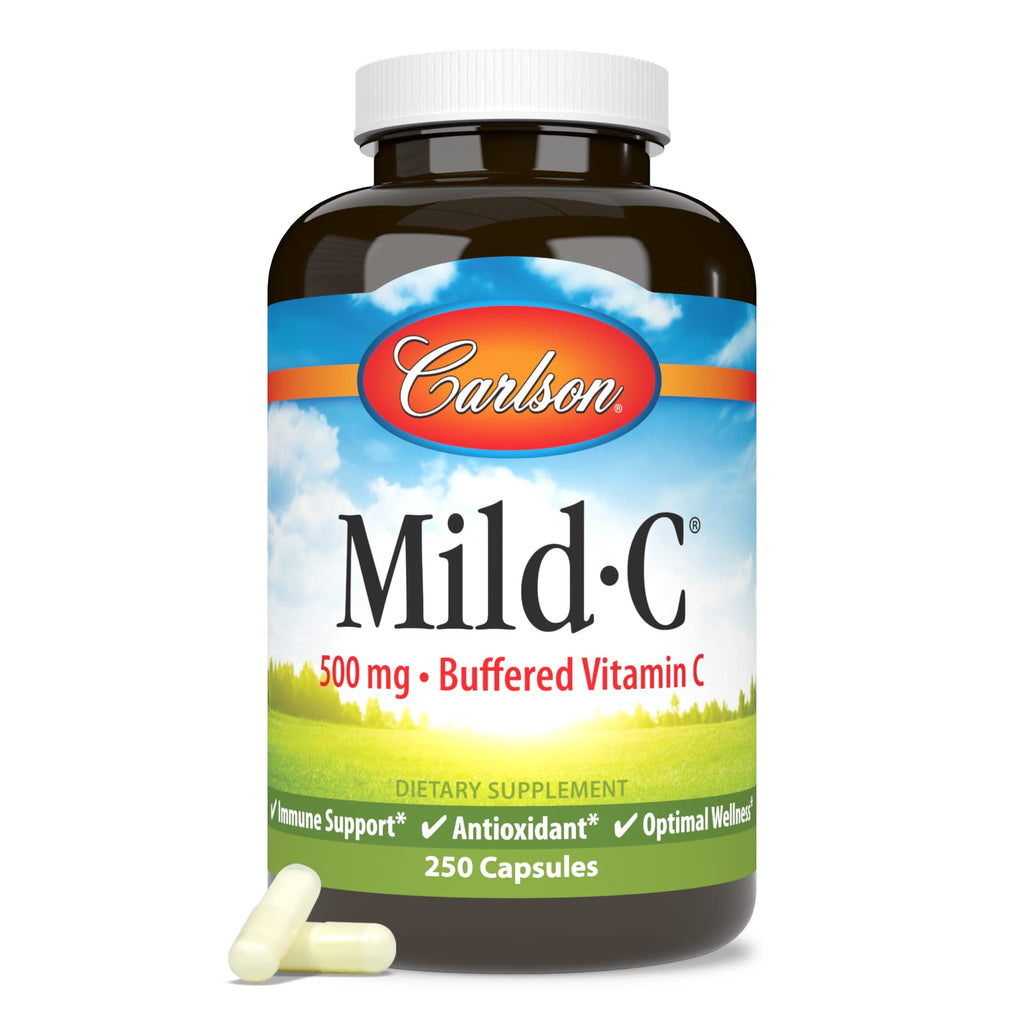 Carlson Mild-C, 500 mg, Buffered Vitamin C, Gentle on Teeth, 250 Capsules