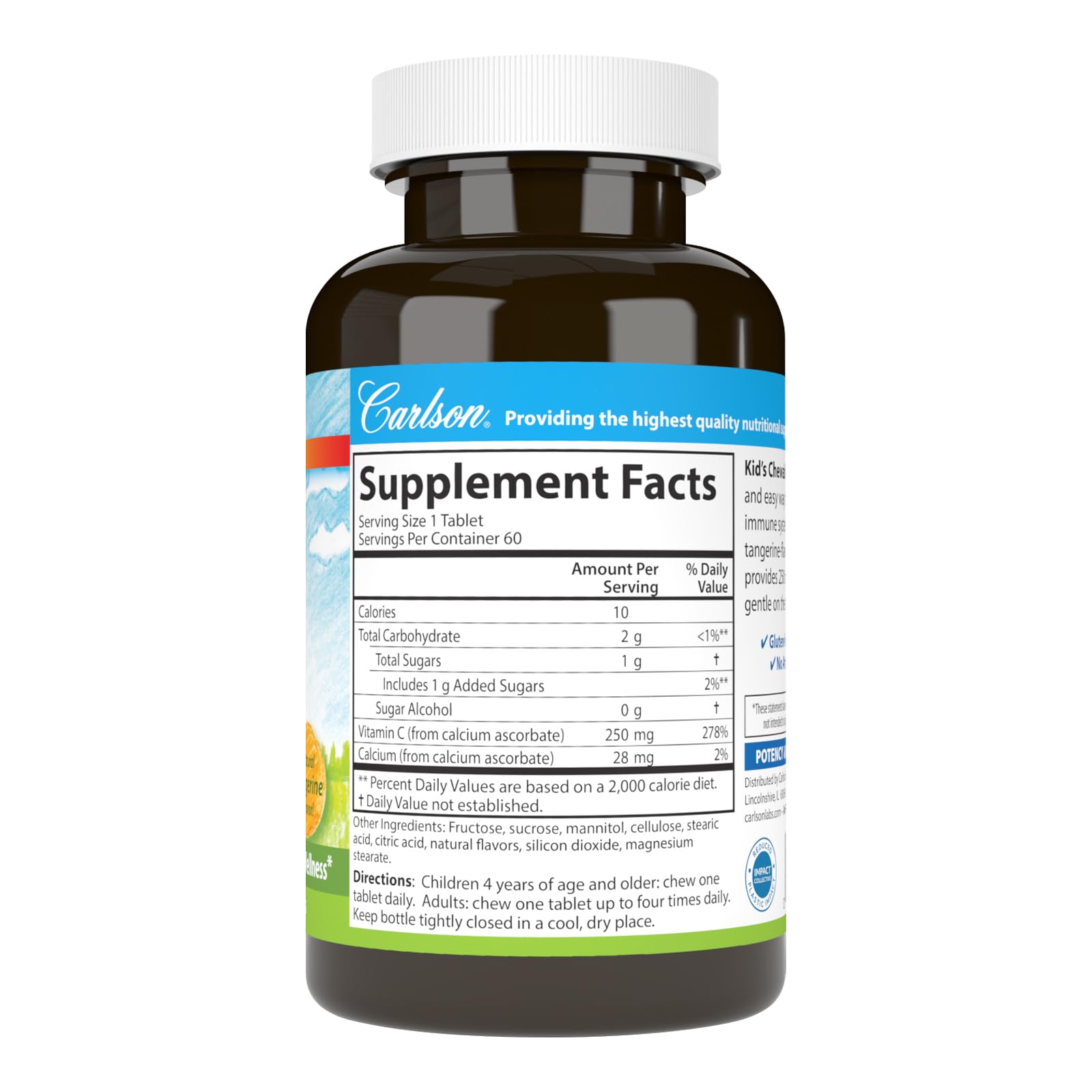Carlson Kid's Chewable Vitamin C, 250 mg, 60 Vegetarian Chewable Tablets