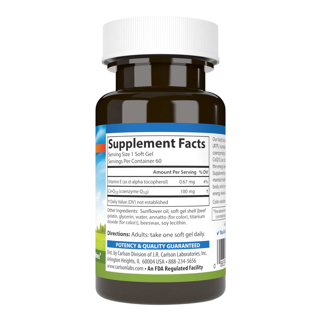 Carlson Co-Q10, Co-Enzyme Q10, 100 mg, 60 Softgels