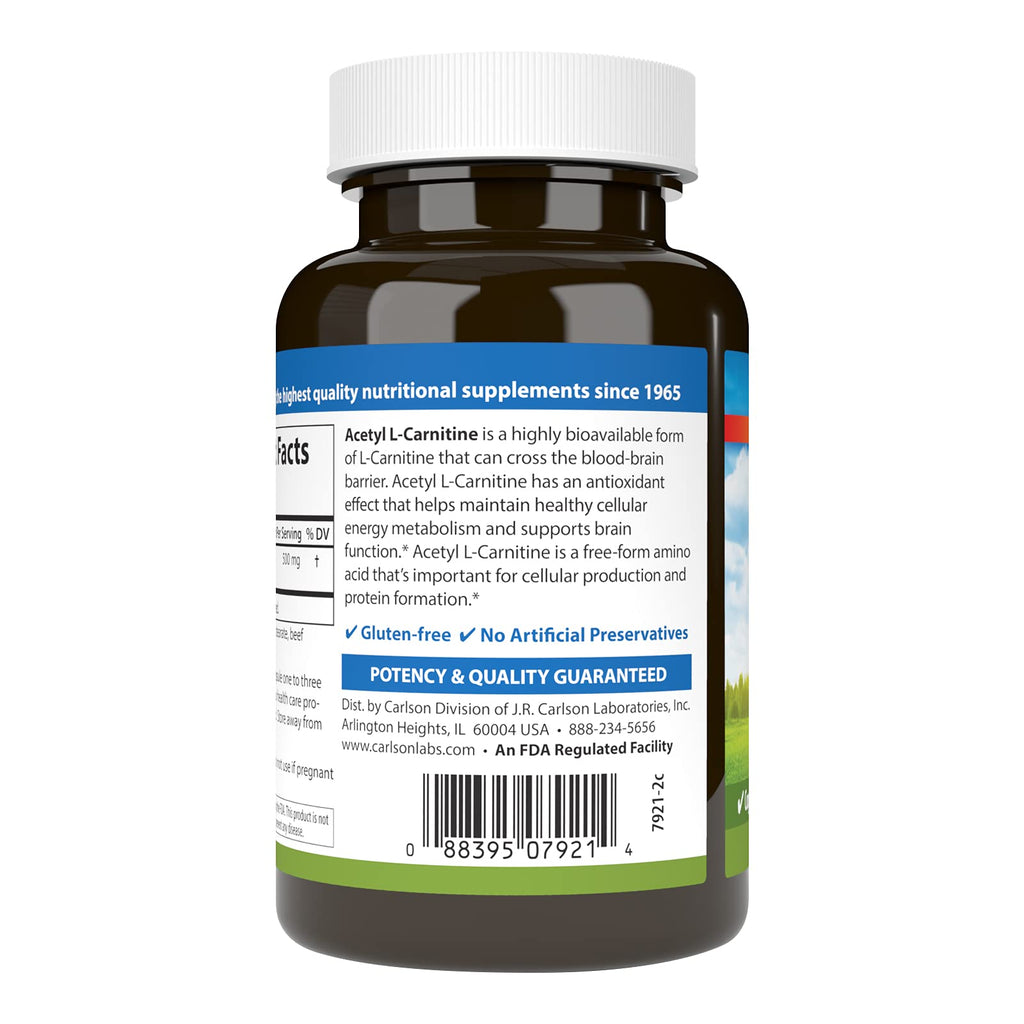 Carlson Acetyl L-Carnitine, 500 mg, 120 Vegetarian Capsules