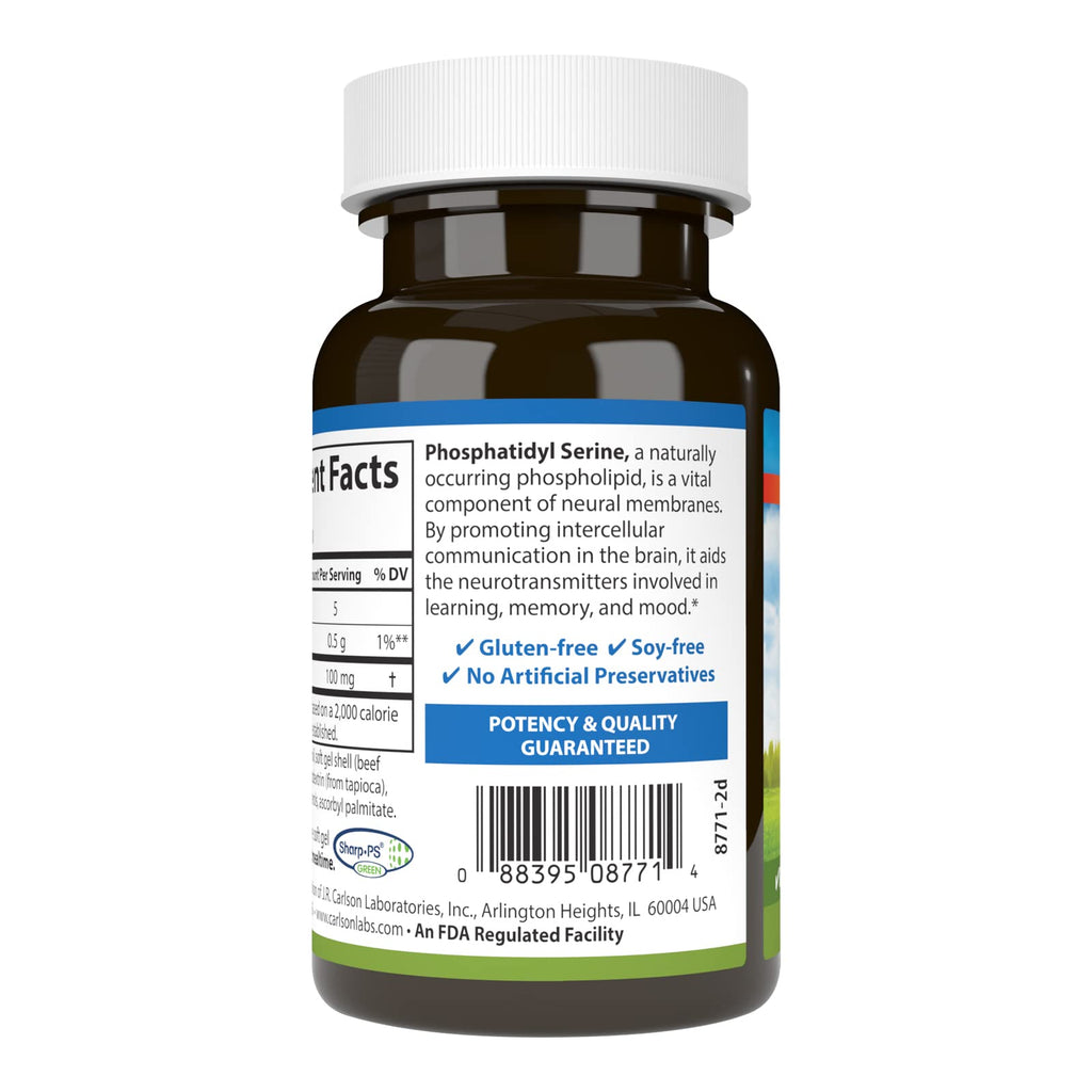 Carlson - Phosphatidyl Serine, 100 mg, Non-GMO, Brain Function, 90 Softgels