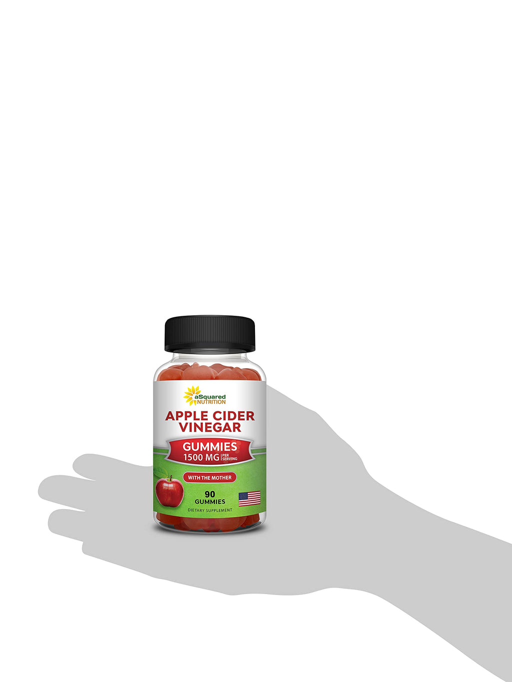 aSquared Nutrition Apple Cider Vinegar Gummies - 1500mg Per Serving - with The Mother - 90 ACV Gummies w/Vitamin B6 & B12, Folic Acid - Vegan Gummy Supplement Alternative to Capsules Pills (Pack of 2)