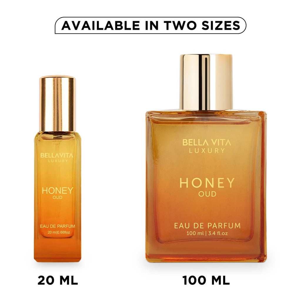Bellavita Luxury Honey oud Eau de Parfum | 20 ml (0.7 fl.oz.) | Travel Size Perfume for Men and Women | Sweet Honey, Bergamot, Oud, and Amber Notes | Long Lasting Unisex Fragrance