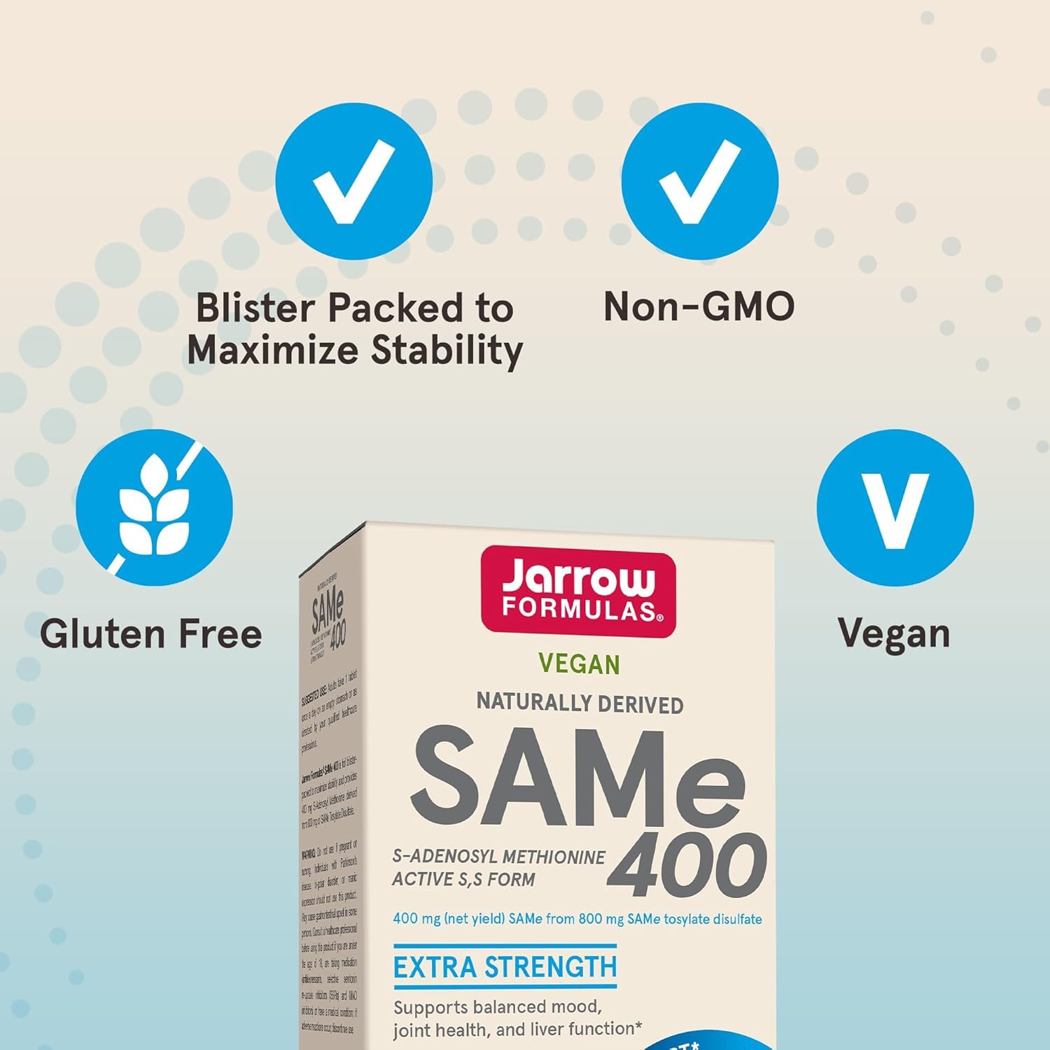 Jarrow Formulas Same Supplement 400 mg - 60 Tablets - High Concentration of Active S,S Form - Supports Joint Health, Liver Function, Brain Metabolism - 60 Servings (Pack of 2)