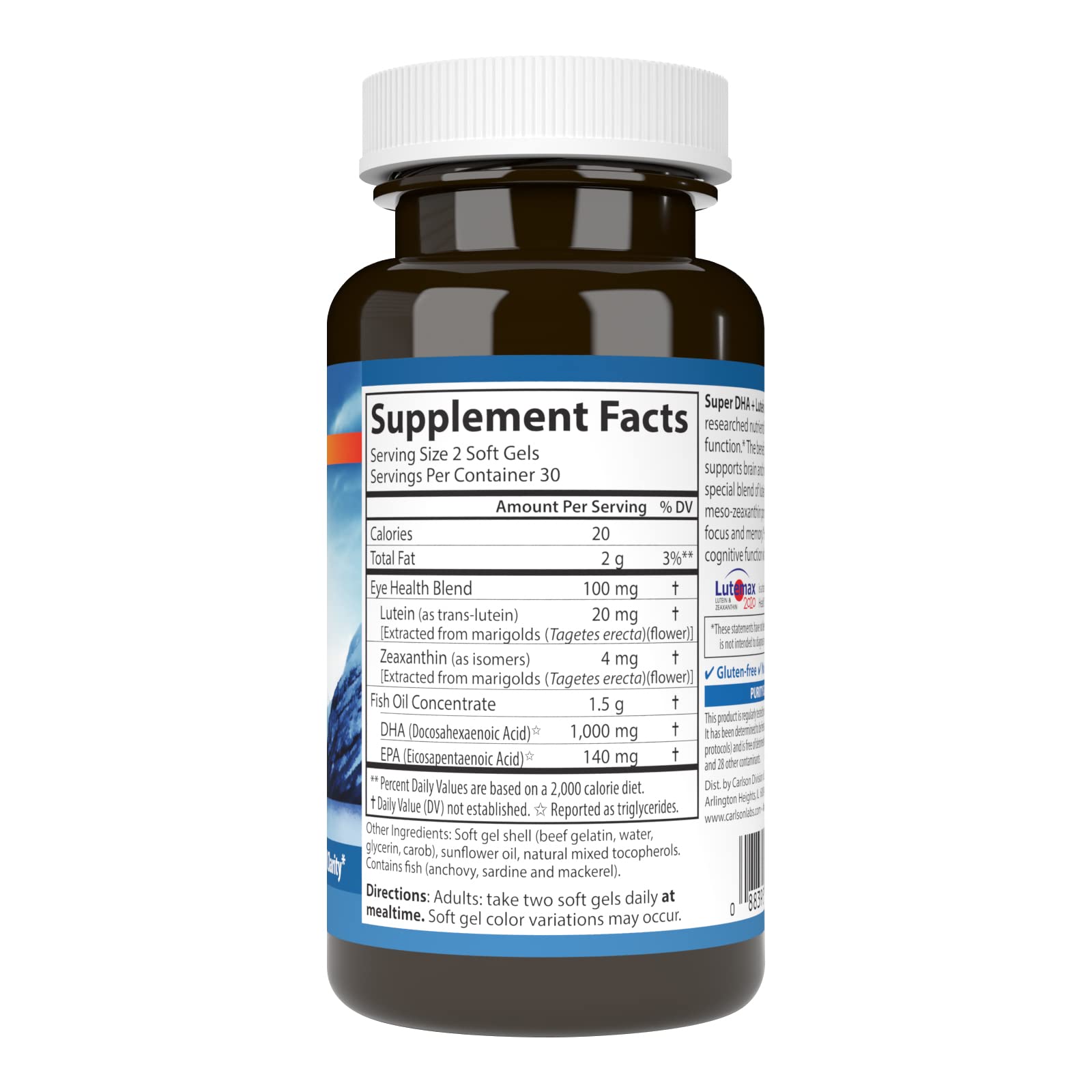 Carlson Super DHA Plus Lutein, 1000 mg, DHA, 20 mg Lutein, 60 Softgels