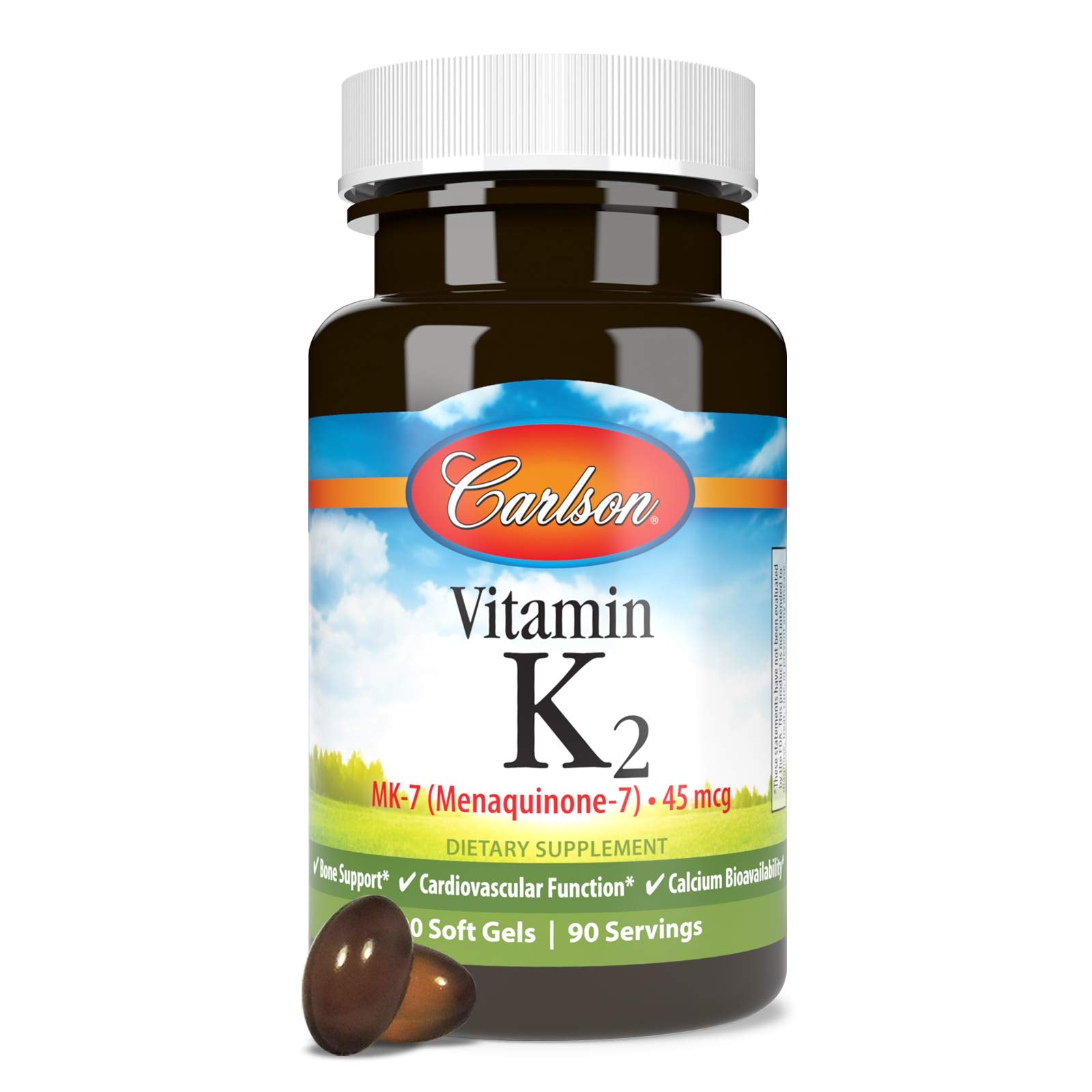 Carlson Vitamin K2 MK-7 (Menaquinone), 45 mcg, Bone Support, 90 Softgels