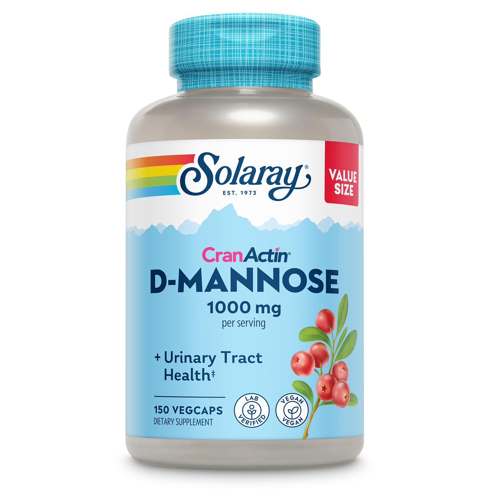SOLARAY D-Mannose with CranActin Cranberry 400 mg, 150 VegCaps