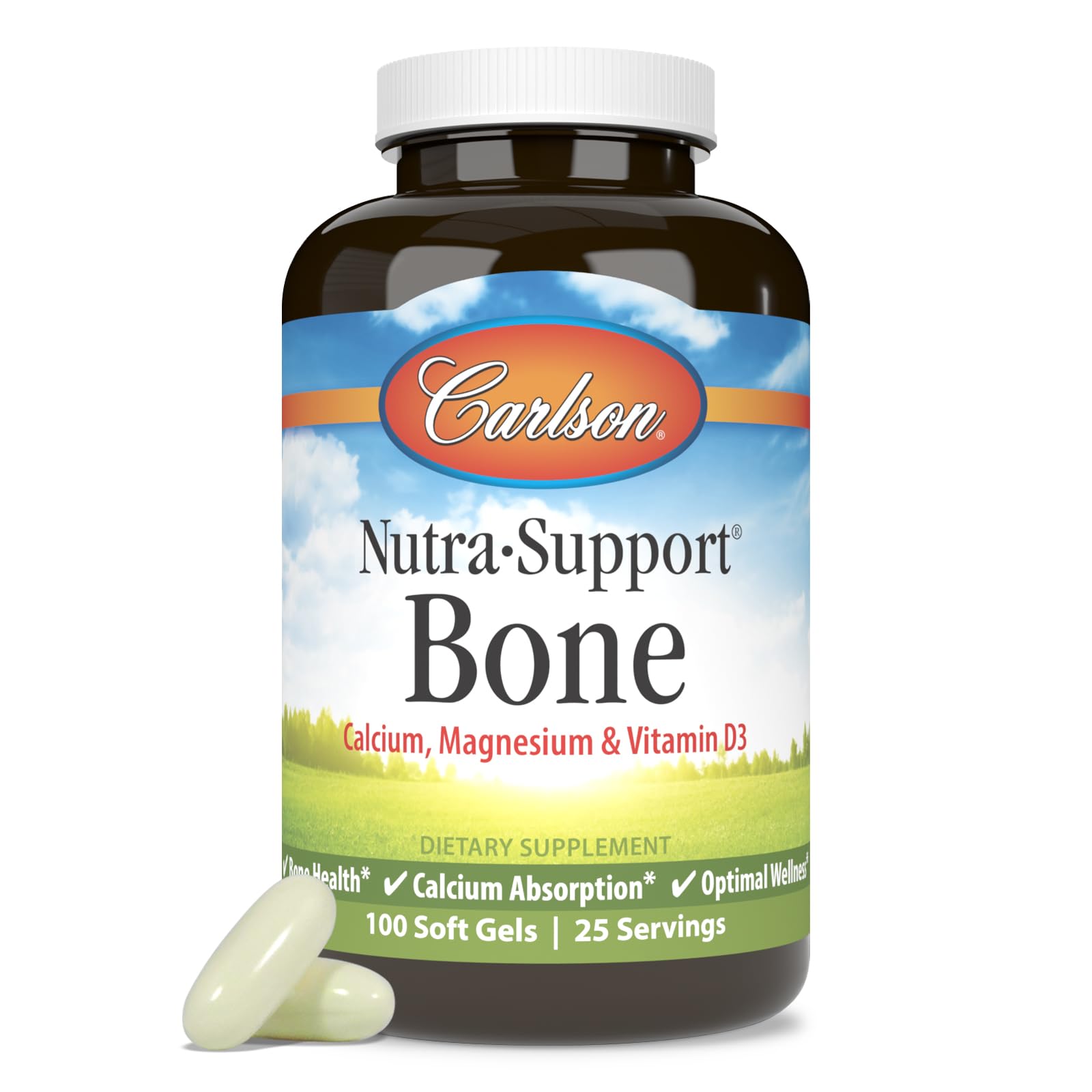 Carlson Nutra-Support Bone, Calcium, Magnesium, 100 Softgels