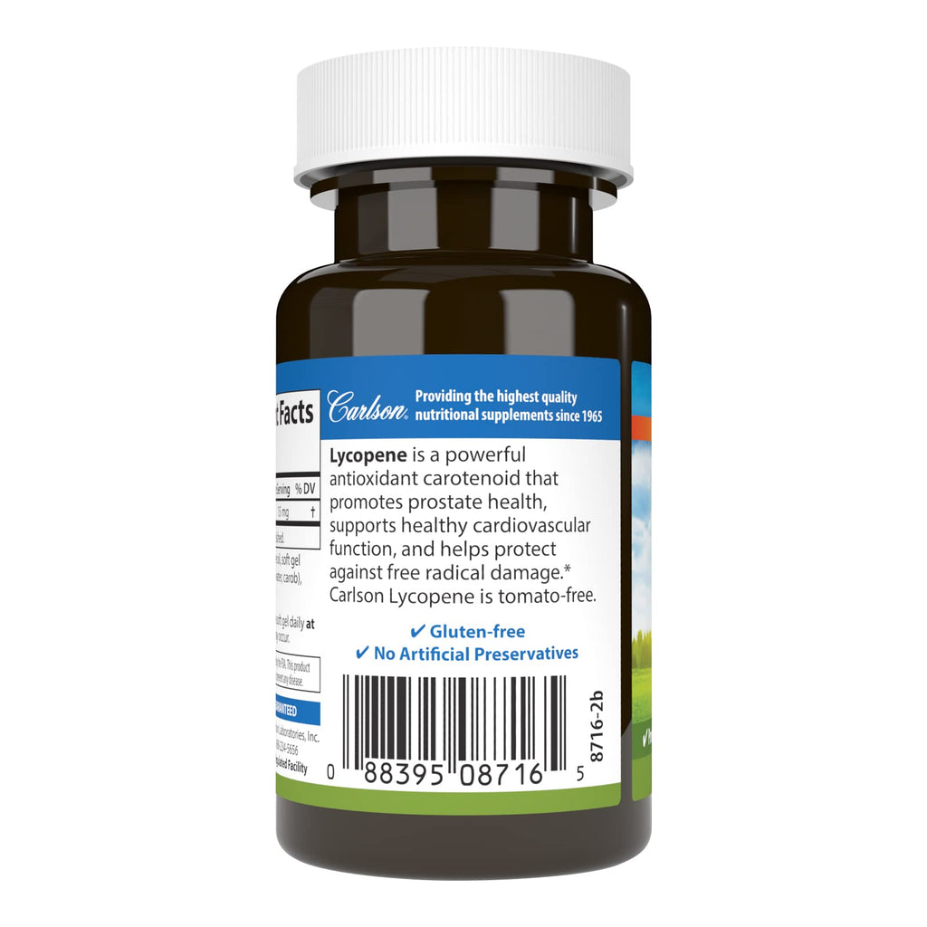 Carlson Lycopene, 15 mg, Tomato-Free, Prostate Health, 180 Softgels