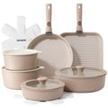 SENSARTE 17 Piece Ceramic Detachable Handle Pots and Pans Set Almond Beige