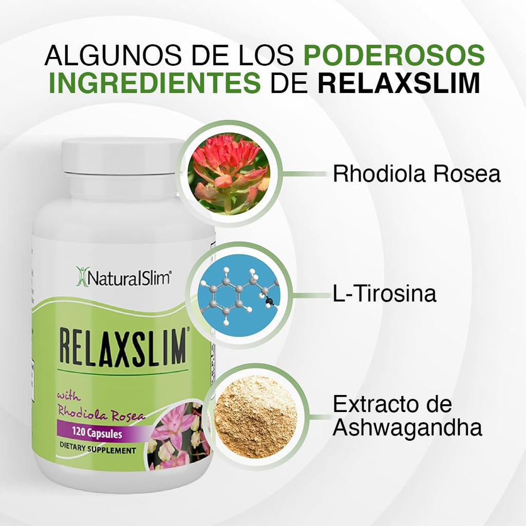 NaturalSlim Relaxslim Rhodiola Rosea & Adaptogenic Herb for Brain, Mood, Metabolism, Tension & Energy Support Supplement - 21 Different Natural Compounds Help Control Appetite - 120 Capsules