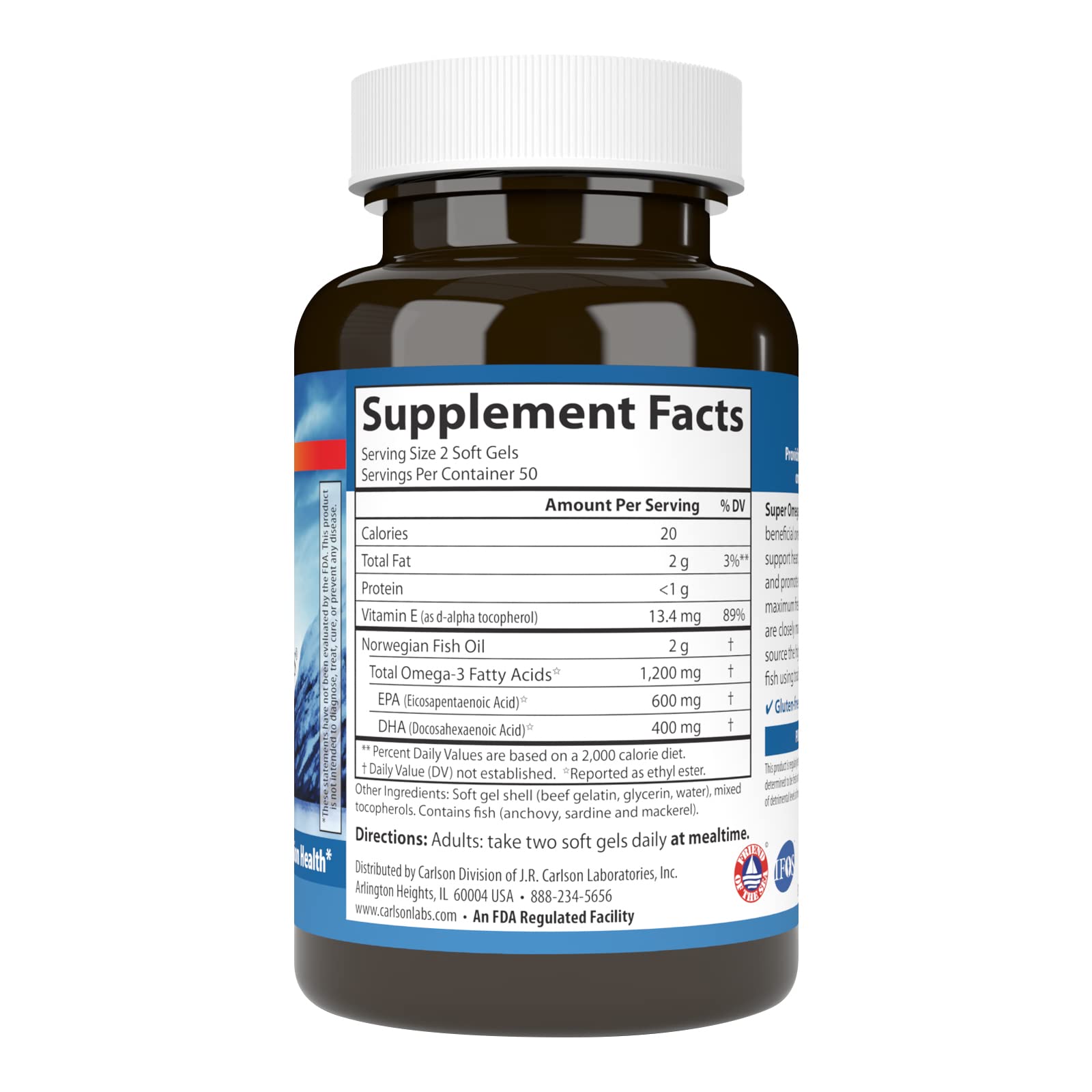 Carlson Super Omega-3 Gems, 1200 mg, Omega-3s, 100 Softgels