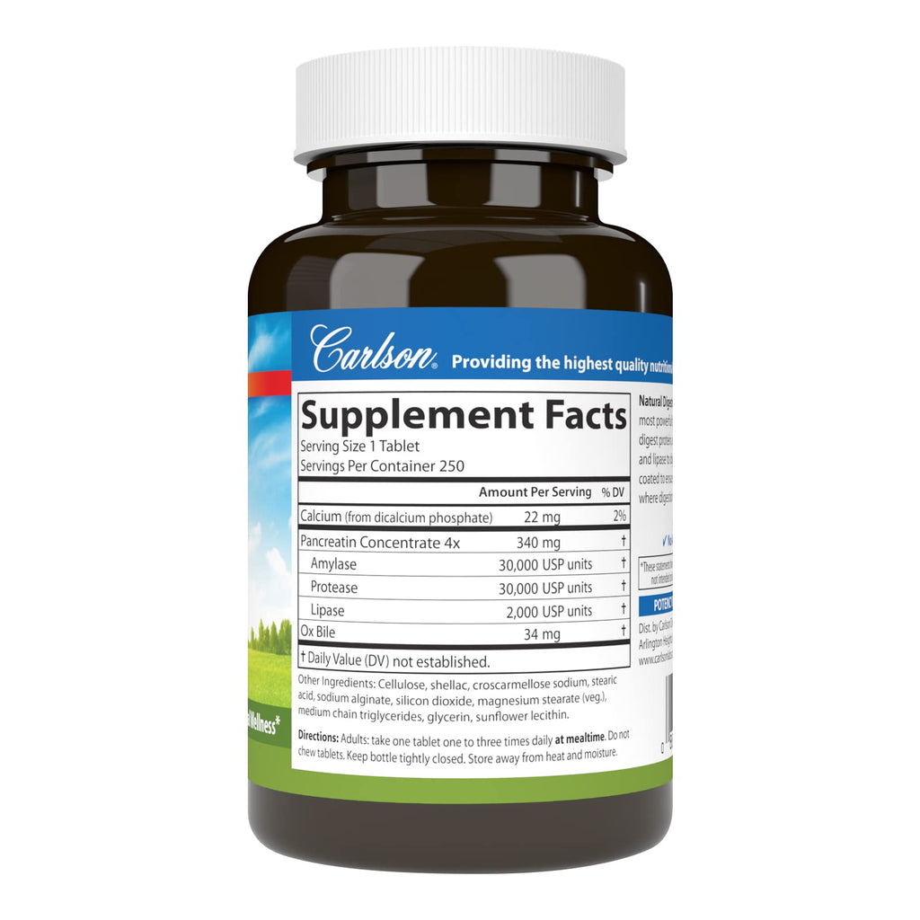 Carlson Natural Digestive Enzymes, Amylase & Lipase, 250 Tablets
