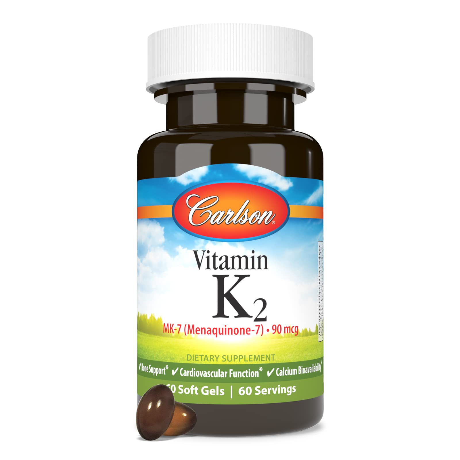 Carlson Vitamin K2 MK-7 (Menaquinone), 90 mcg, Bone Support, 60 Softgels