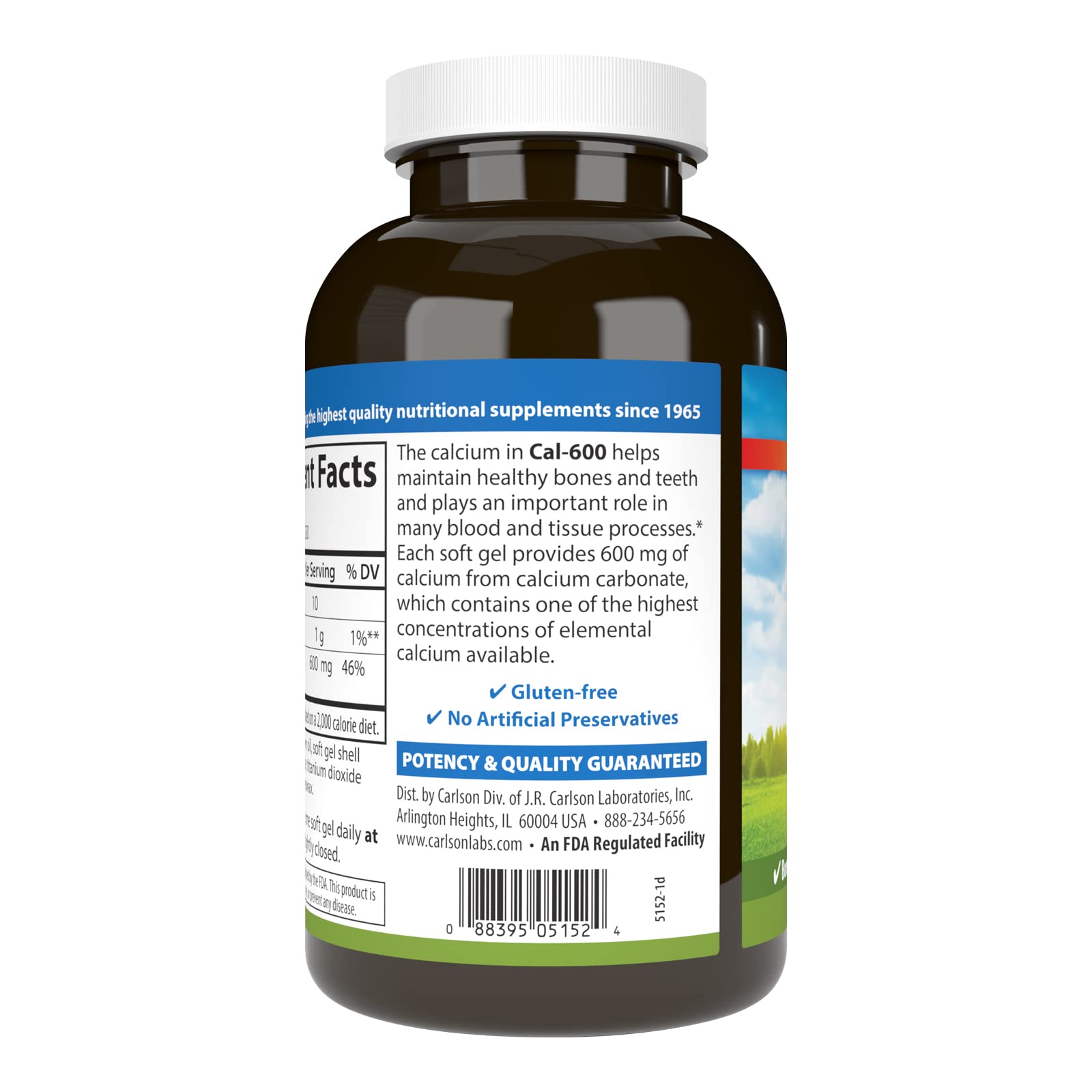 Carlson Cal-600, 600 mg, Calcium, Liquid Filled, 250 Softgels
