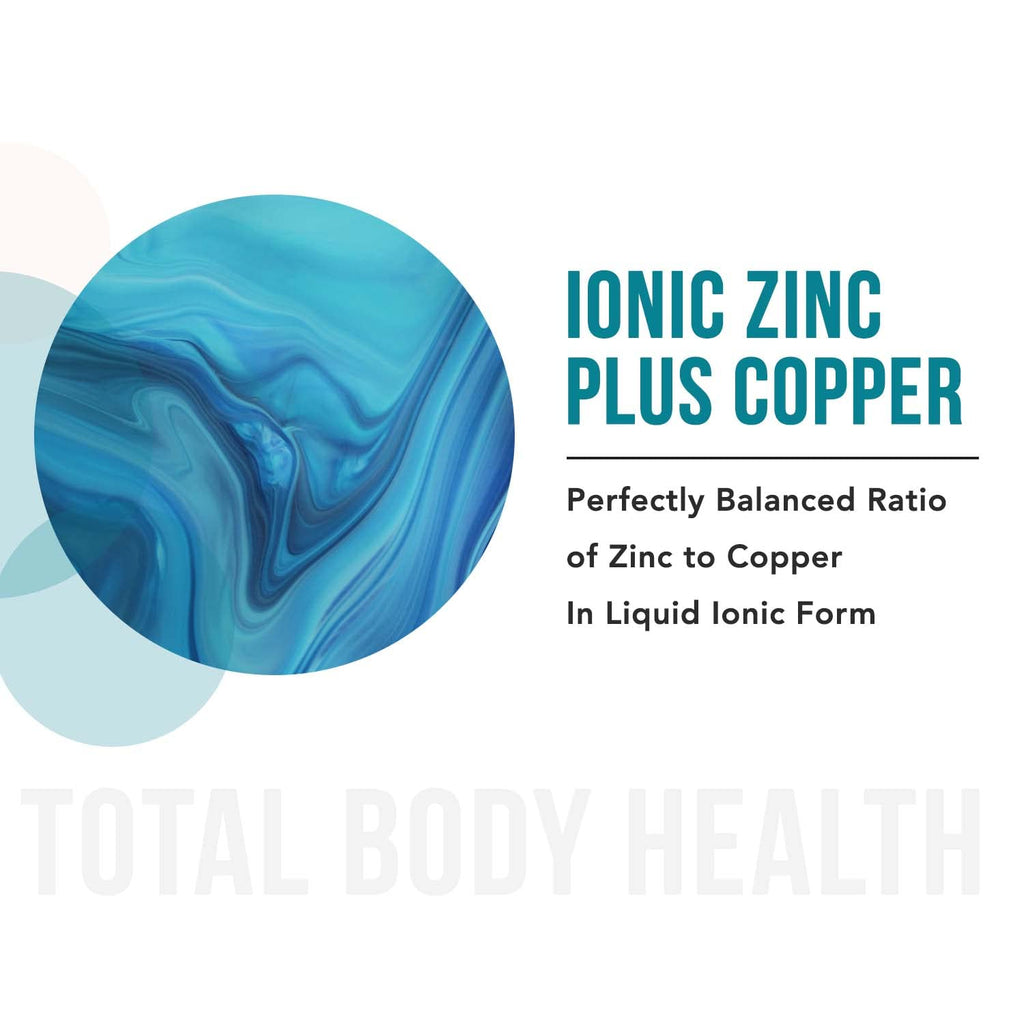 Ionic Zinc Plus Copper Liquid Concentrate 240 Servings, Glass Bottle, Vegan - Balanced Ratio of Zinc Copper - Supports Immunity, Brain Thyroid (2 oz.)