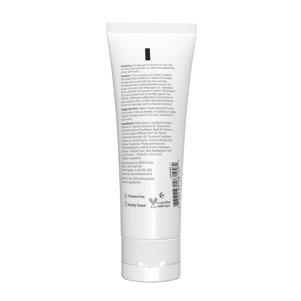 NOW Solutions, Vitamin E Cream 28,000 IU, Intense Moisture, 4 fl. oz