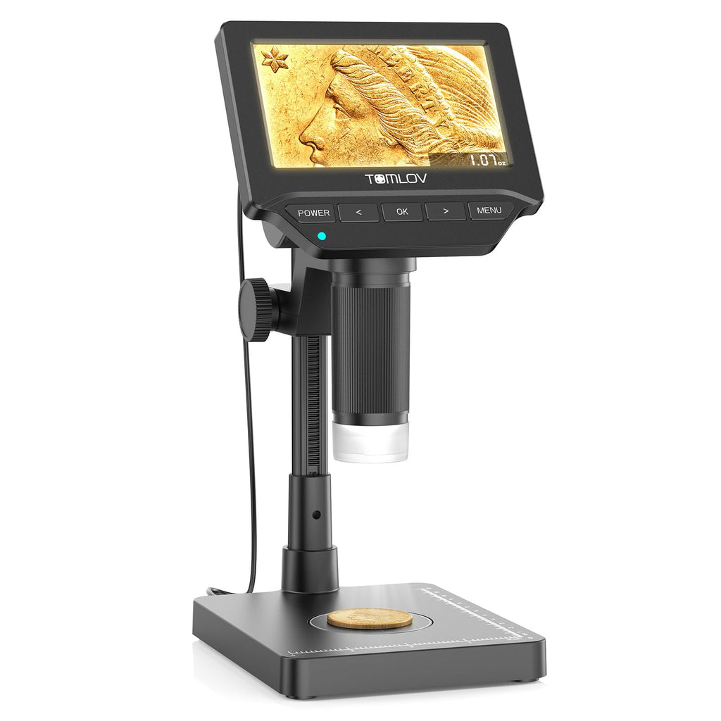 TOMLOV DM4W Microscope with Weighing Scale: 4.3" Digital Coin Microscope with Screen, Error Coin Magnifier with Lights, Weight Scale for Collectors, Jeweler, Students, Compatible with Windows/Mac