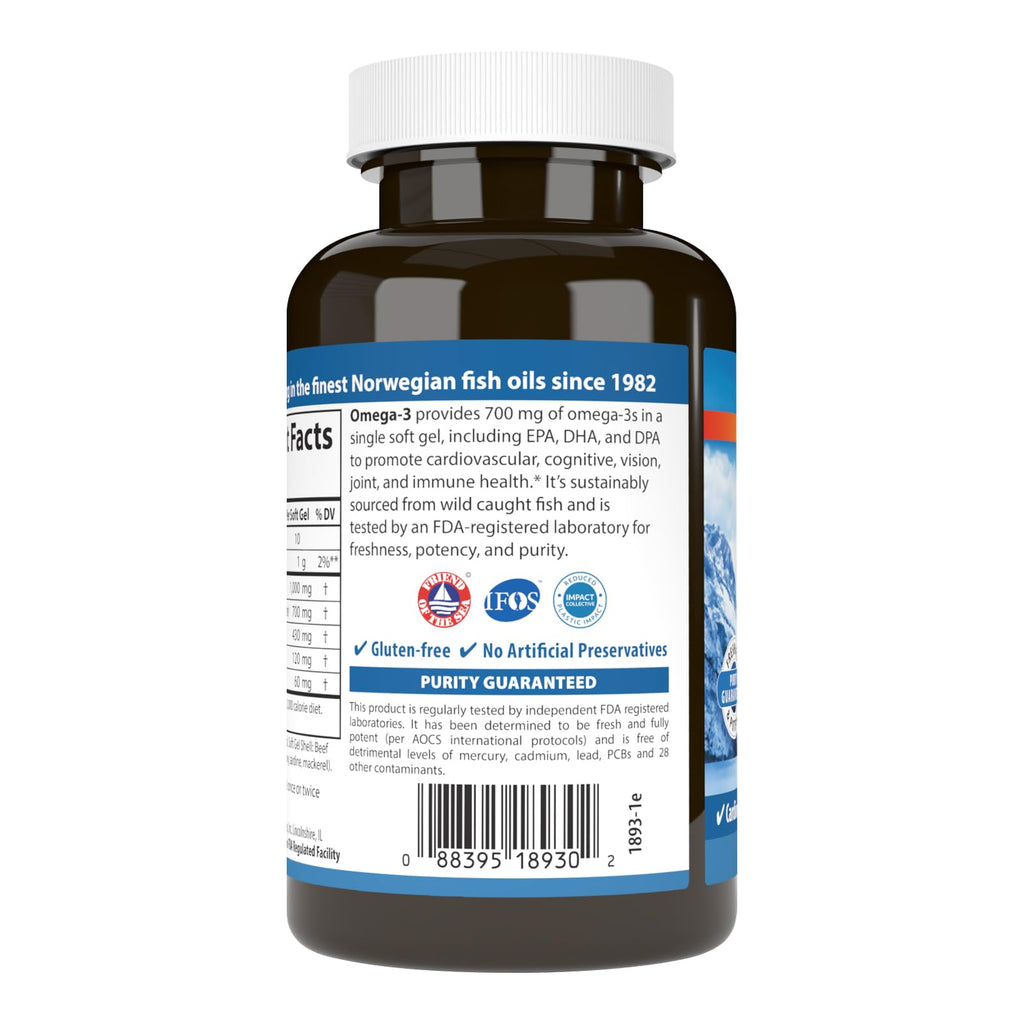 Omega-3, 700 mg Omega-3s, EPA, DHA, DPA, Budget Friendly, Wild Caught, Sustainably Sourced, 60 Soft Gels