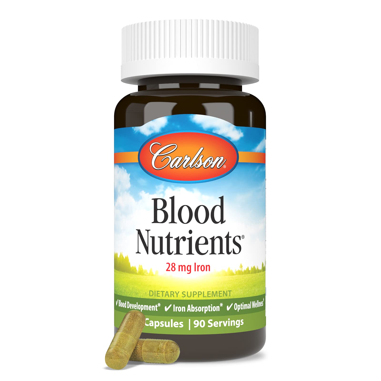 Carlson Blood Nutrients, 28 mg, Iron, Blood Development, 90 Capsules