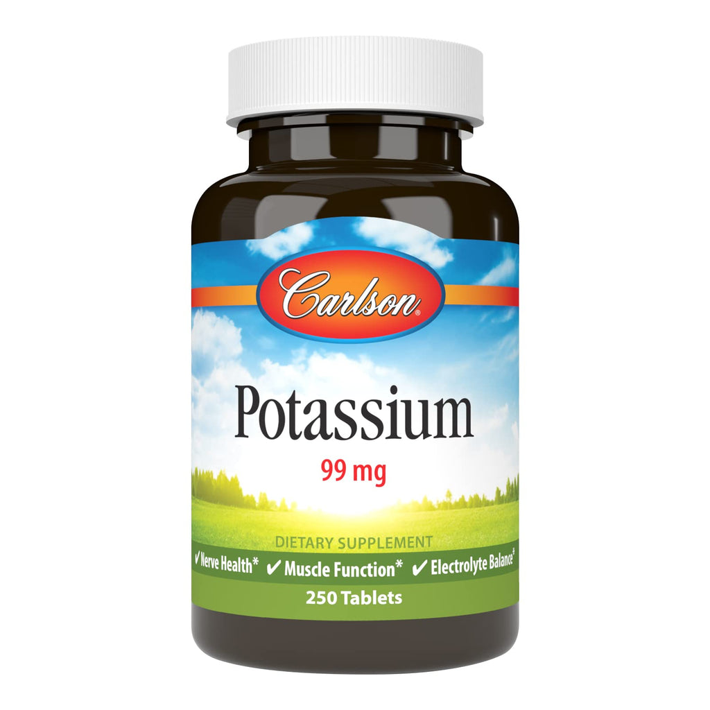 Carlson Potassium, 99 mg, Nerve Health, Muscle Function, 250 Tablets