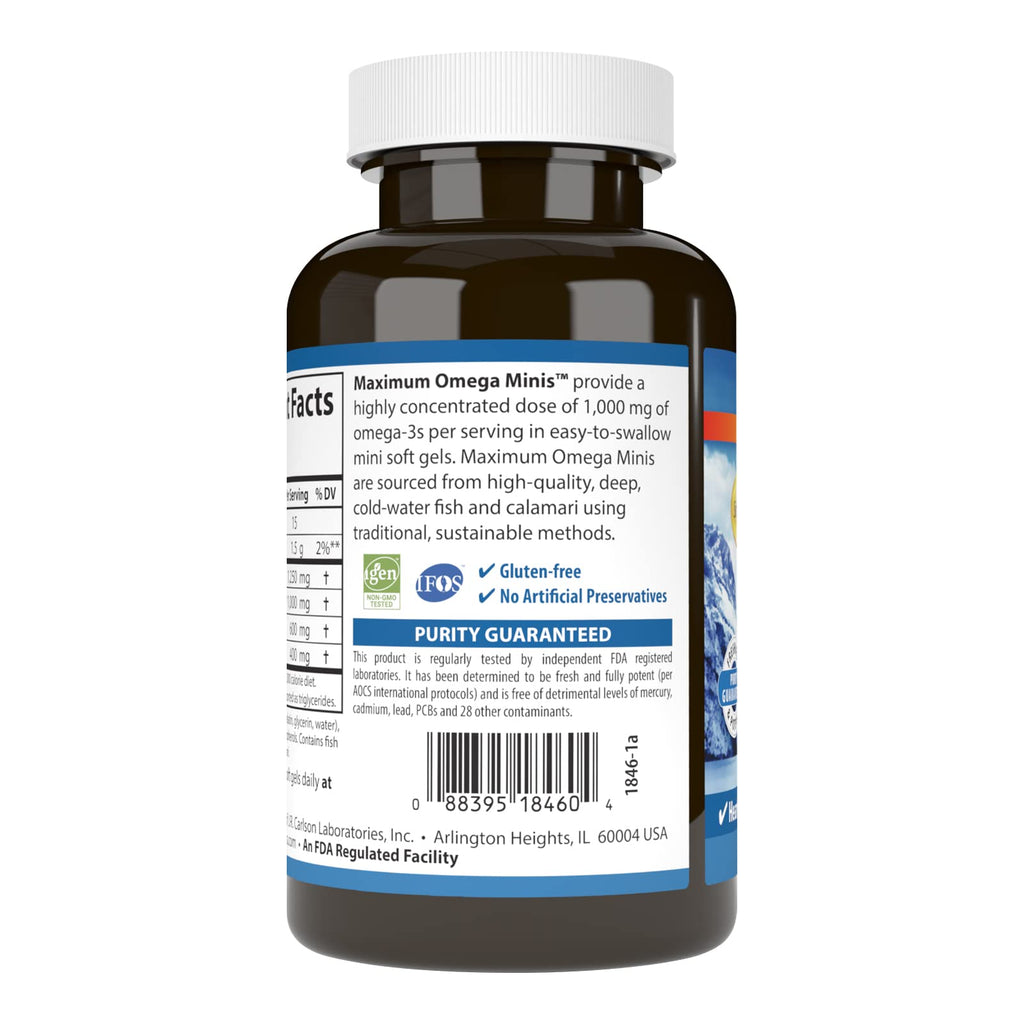 Carlson Maximum Omega Minis, 1000 mg, Omega-3s, Lemon, 120 Mini Softgels