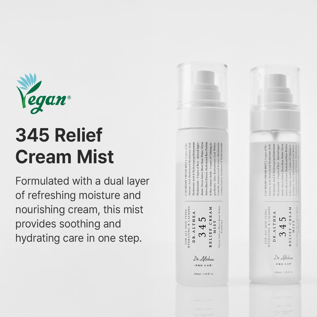 Dr.Althea 345 Relief Cream Mist, Korean Vegan Skin Care, 3.38 Fl Oz