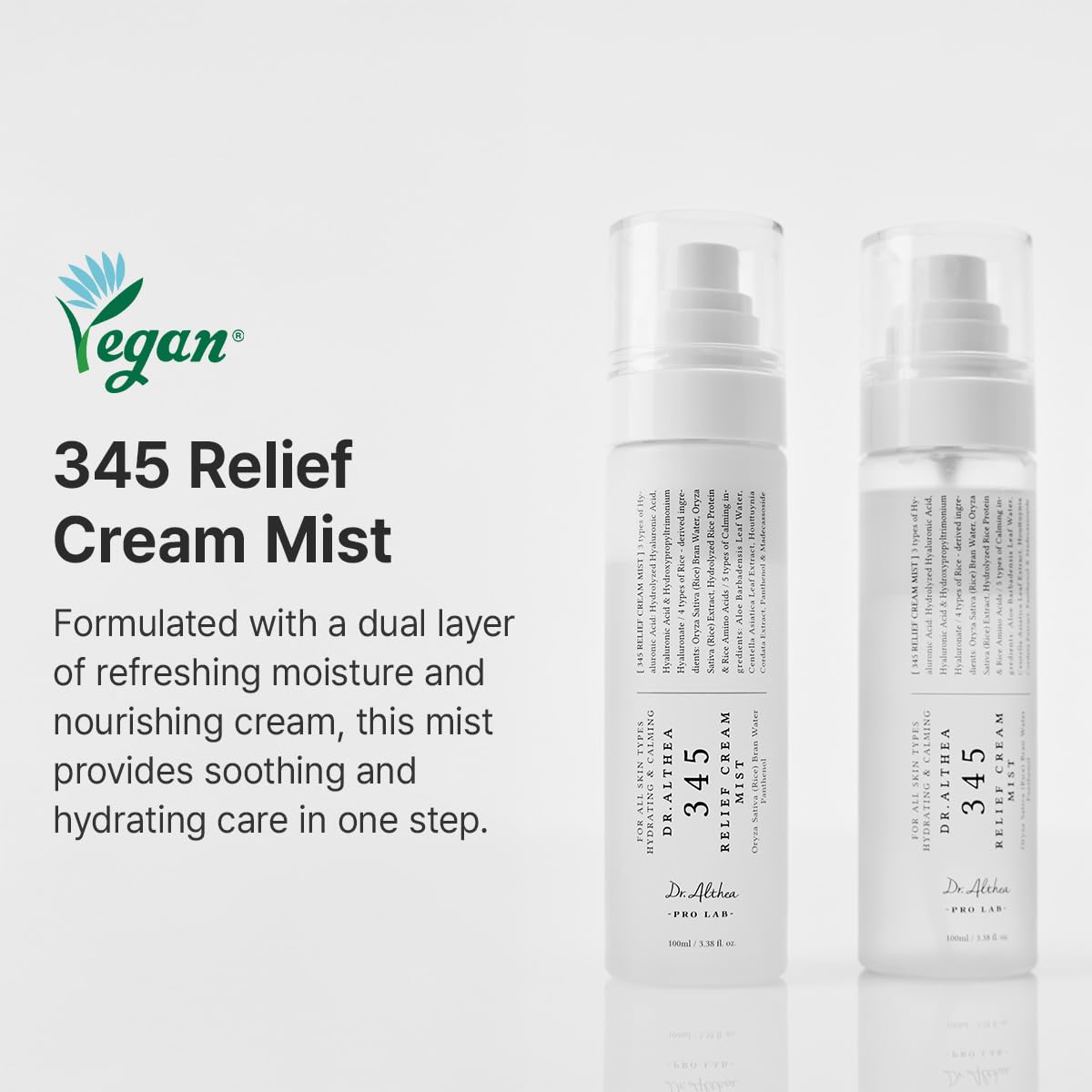 Dr.Althea 345 Relief Cream Mist, Korean Vegan Skin Care, 3.38 Fl Oz