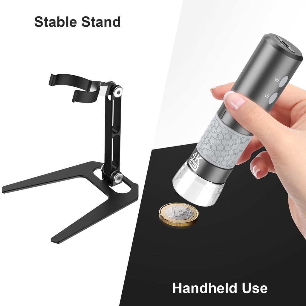 Jiusion 4K 50-1000x WiFi USB Digital Handheld Microscope with Metal Stand