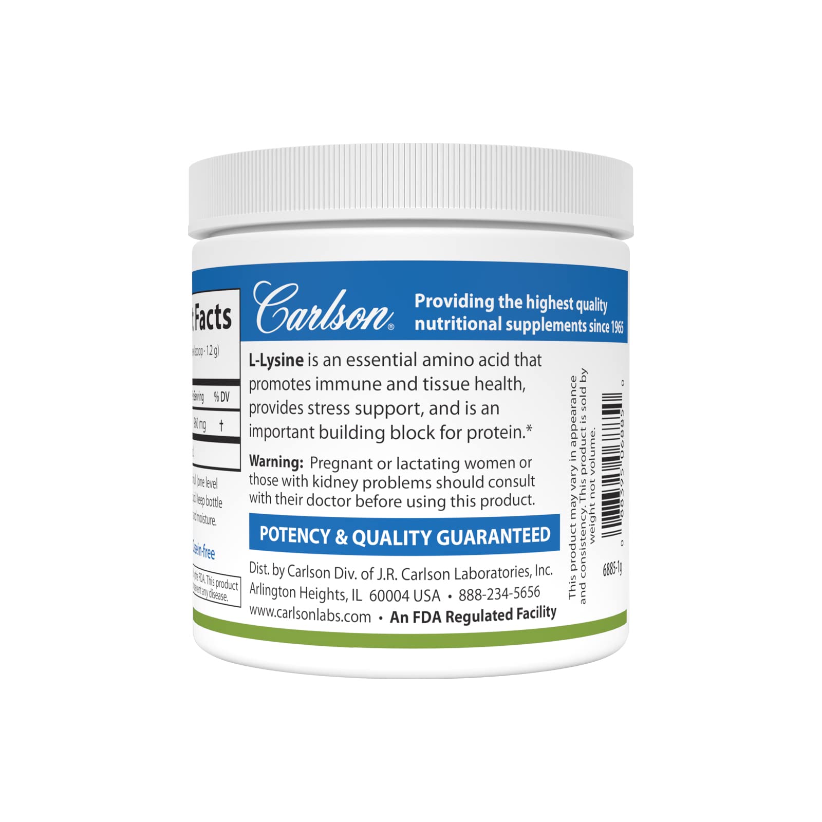 Carlson L-Lysine Powder, 960 mg, Free-Form Amino Acid, 3.53 oz (100 g)