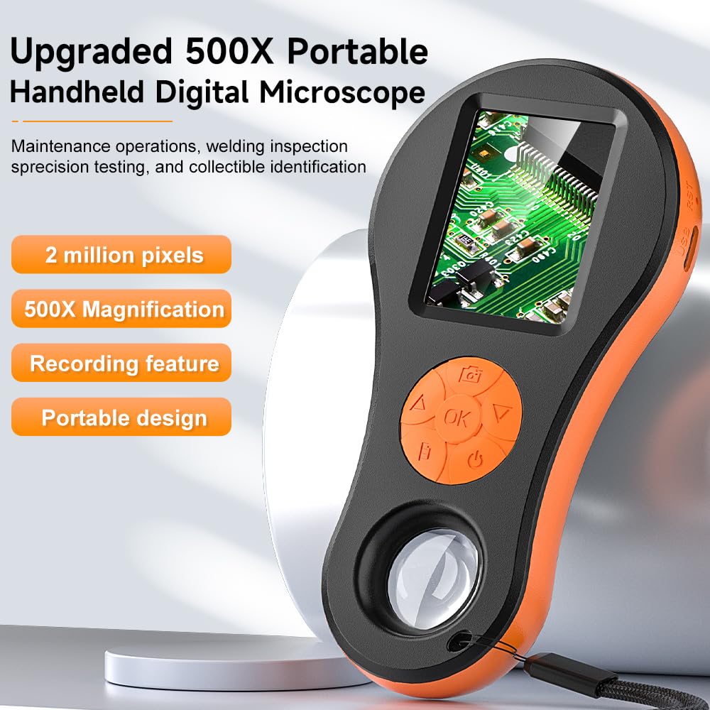 ILIHOME Digital Microscope Handheld 2.0 inch IPS Color Screen,Portable Digital Magnifying Glass,Marco Microscope for Kids,Built-in 8LED Lights,USB Compatible with PC Windows, Mac OS