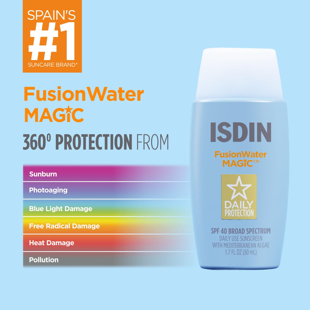 ISDIN Fusion Water MAGIC Lightweight Clear Face Sunscreen SPF 40, 1.7 fl oz